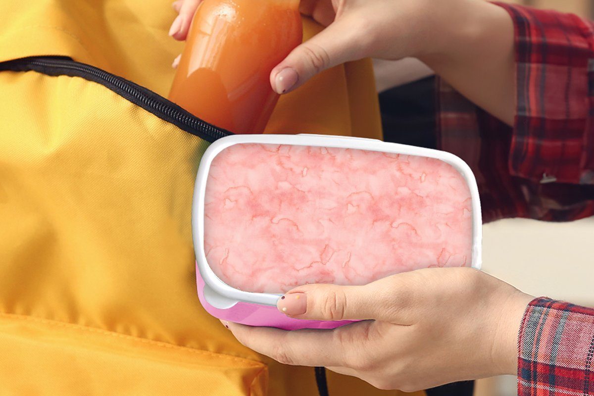 Kunststoff für - Rosa Aquarell Kunststoff, Snackbox, Mädchen, Marmor, MuchoWow Kinder, Erwachsene, Muster Brotdose (2-tlg), - Lunchbox - Brotbox