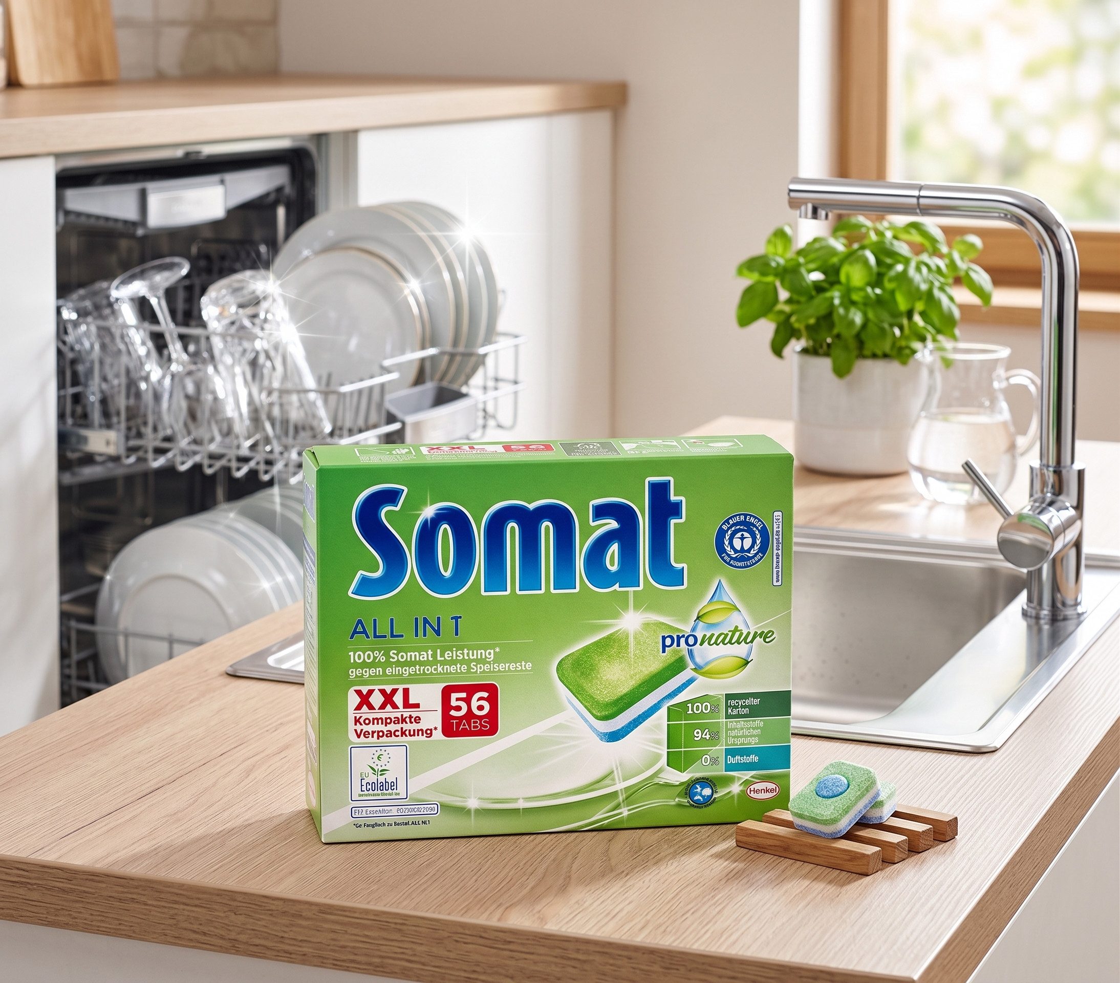 Somat Somat All in 1 Pro Nature Geschirrspül-Tabs, XXL - 56 Tabs 16g Spülmaschinenreiniger