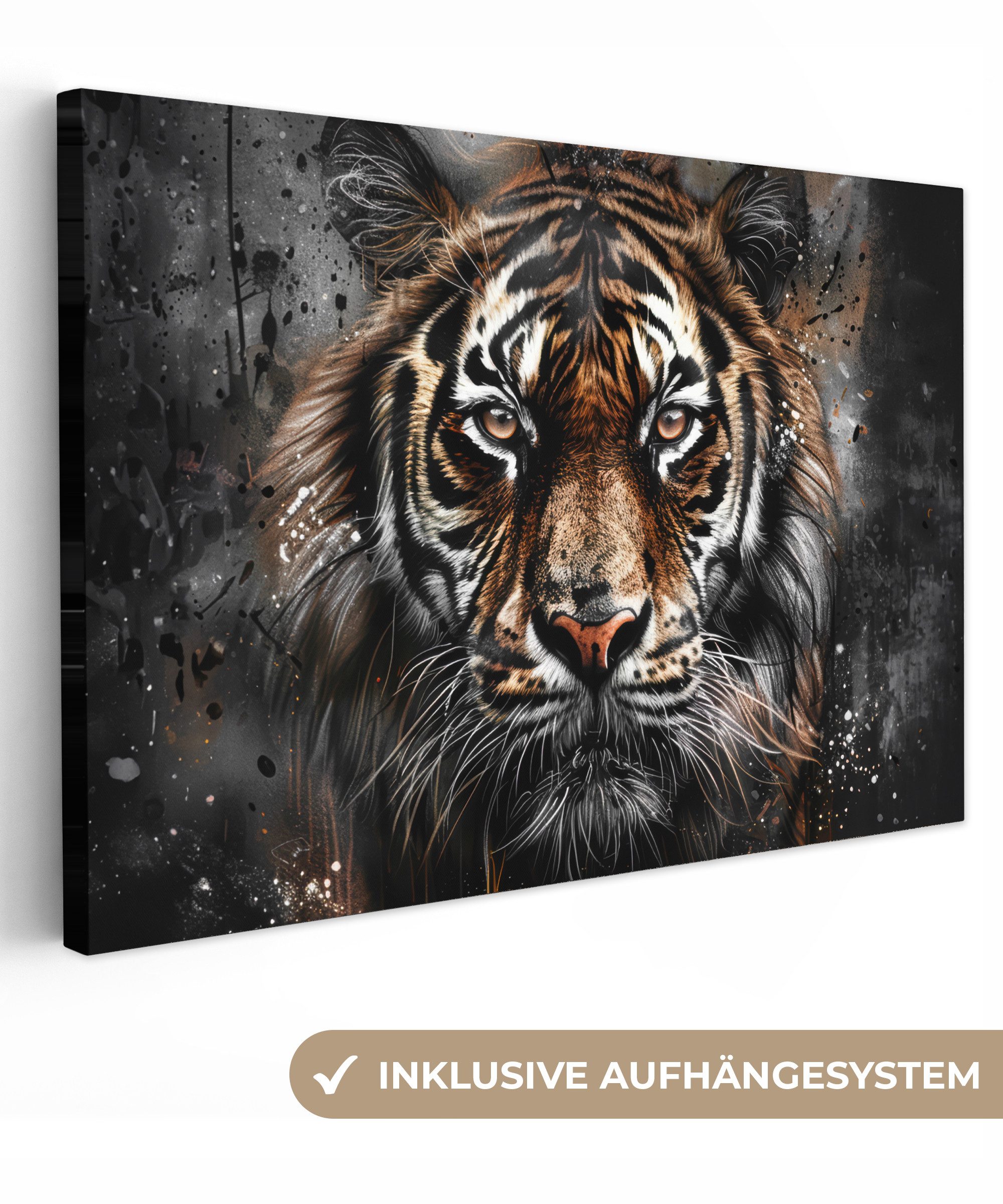 OneMillionCanvasses® Leinwandbild Tiger - Tiere - Porträt - Luxus - Schwarz günstig online kaufen