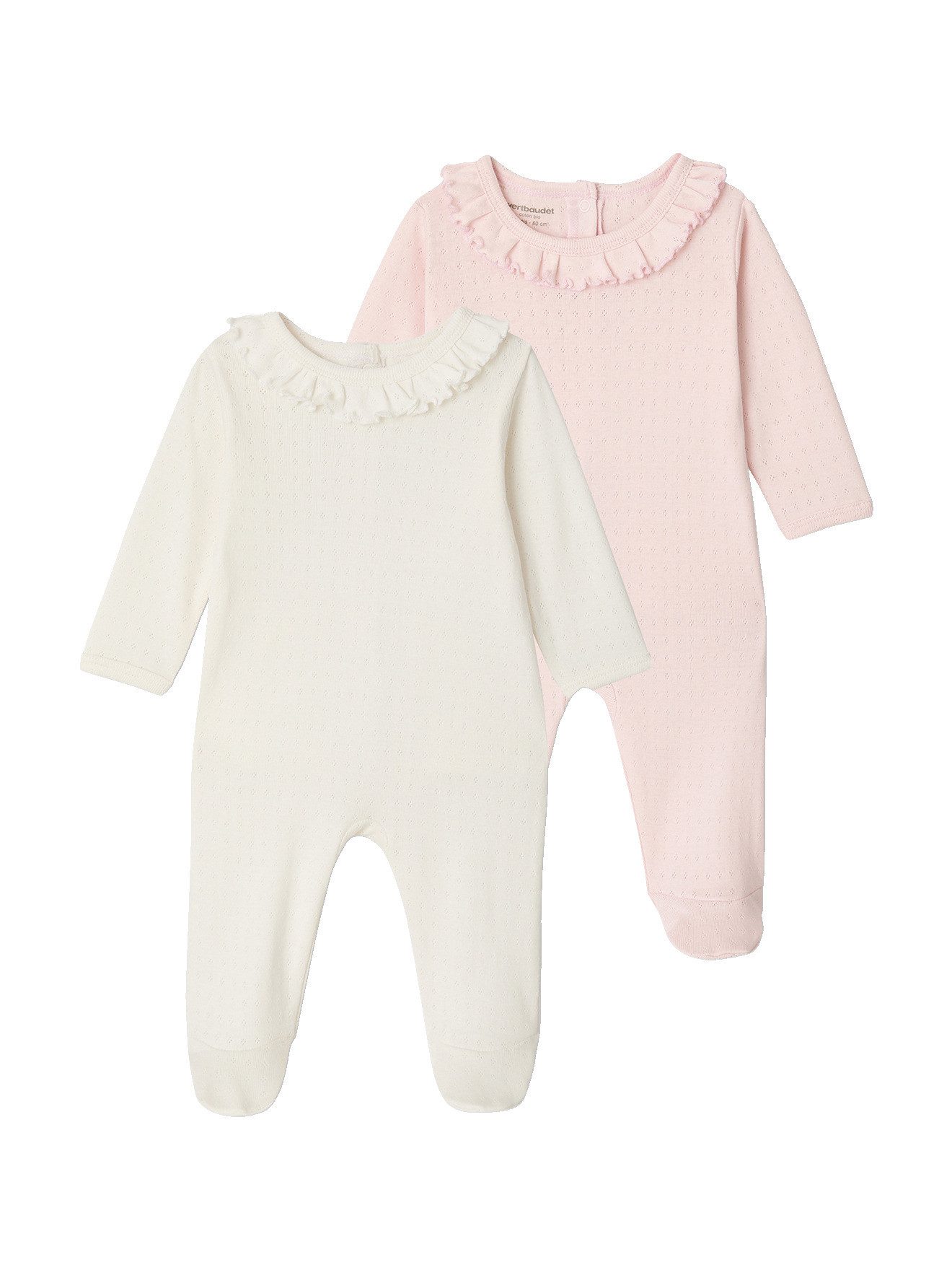 vertbaudet Schlafoverall Baby Strampler mit Volantkragen, Bio-Baumwolle