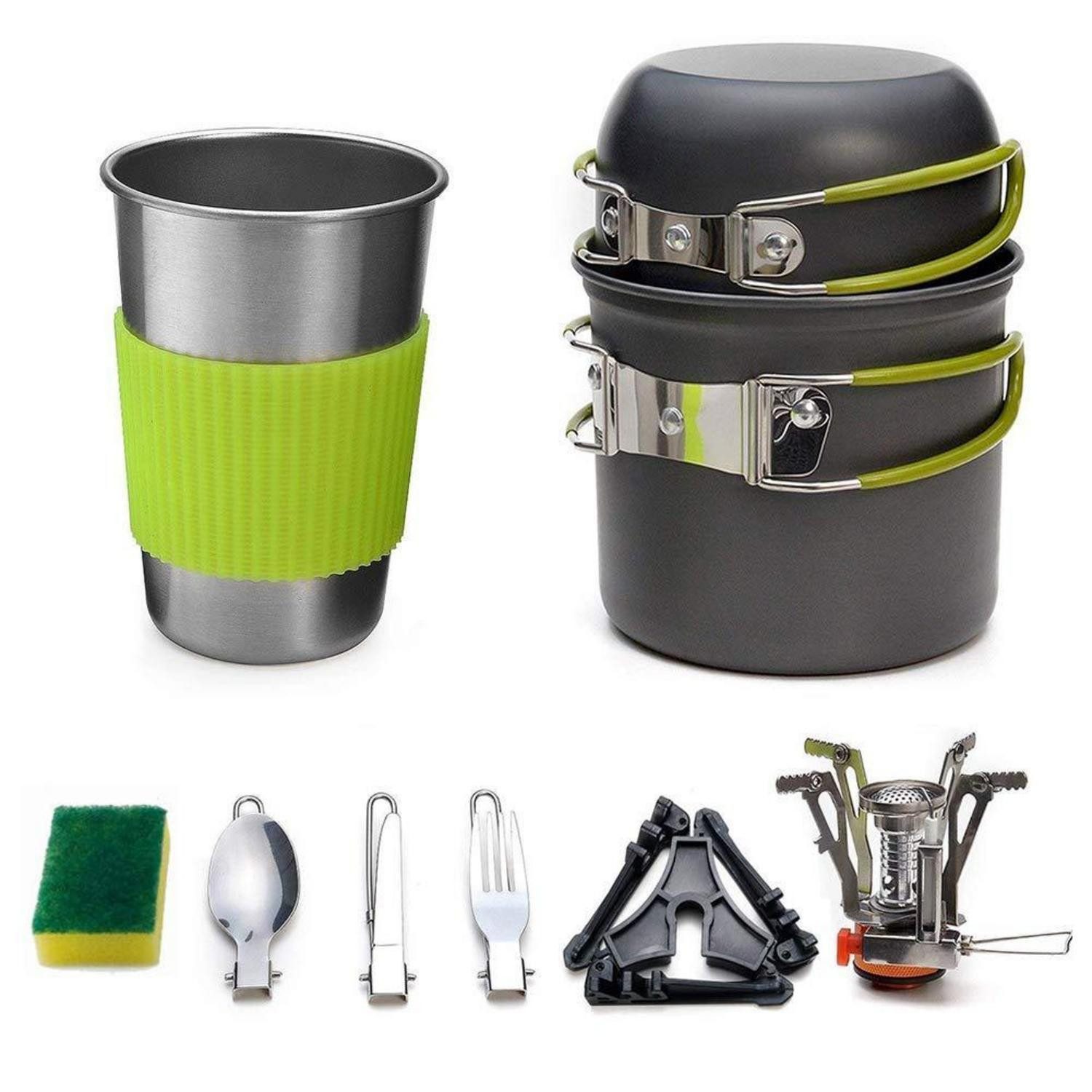 LuxusKollektion Gaskocher Camping Kochgeschirr Set 10-tlg. mit Mini Kocher, (1-St)