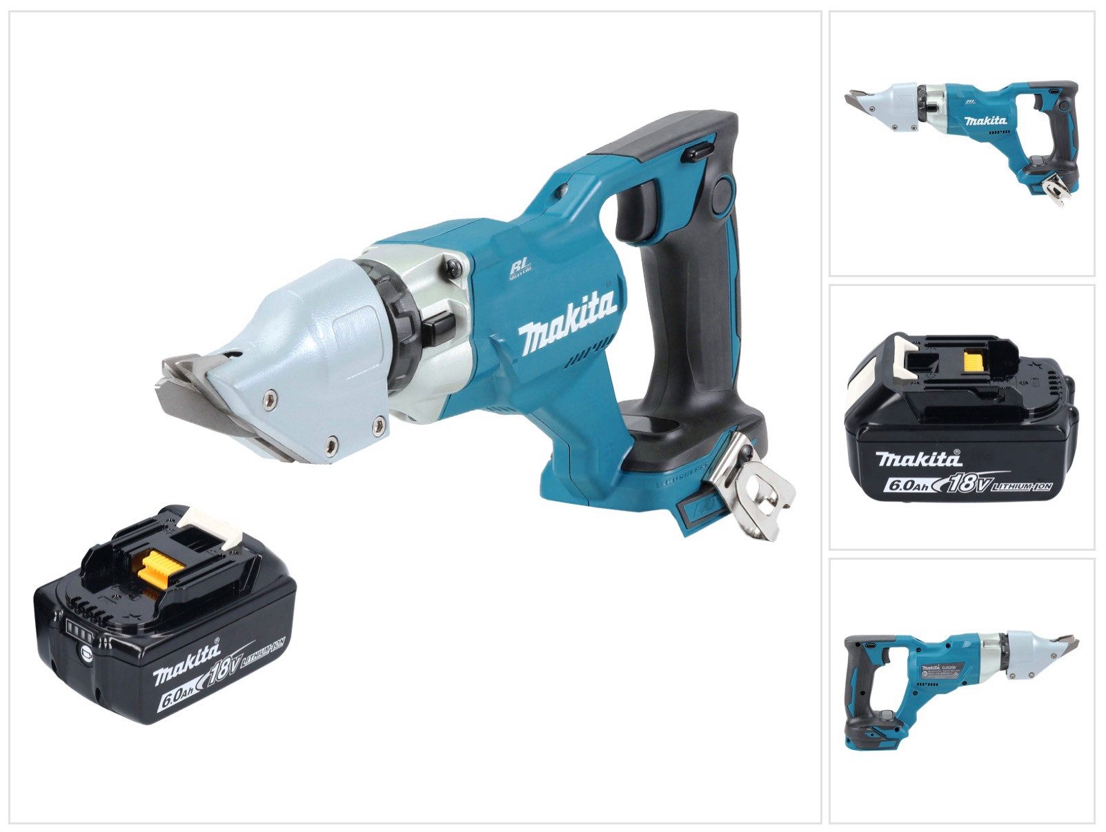Makita Akku-Blechschere DJS 200 G1 Akku Blechschere 18 V 2,0 mm Brushless + 1x Akku 6,0 Ah