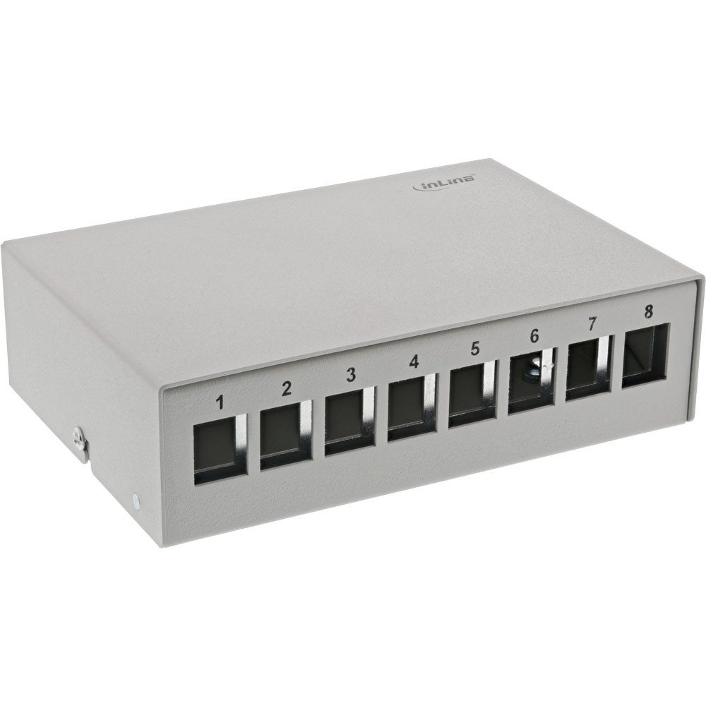Patchfeld-Dose Aufputz für 8x Keystone RJ45, Metall, lichtgrau RAL7035 Netzwerk-Patch-Panel