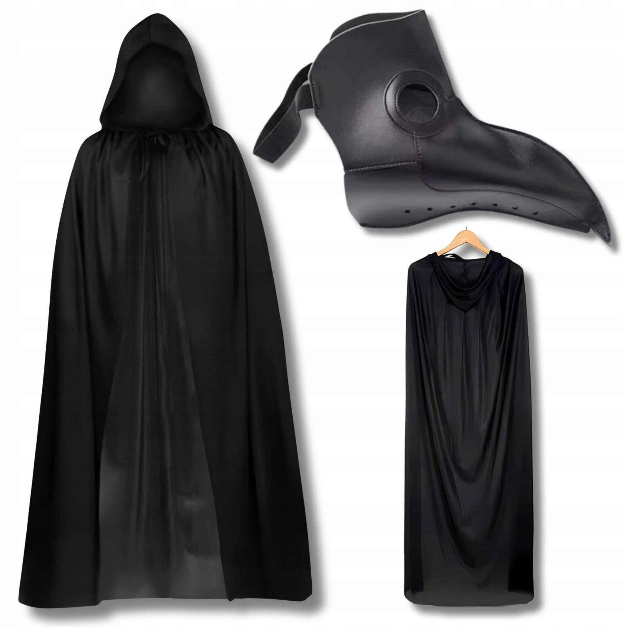 Kostüm Halloween-Kostüm Pest-Doktor – Set Maske + Umhang 140 cm Schwarz