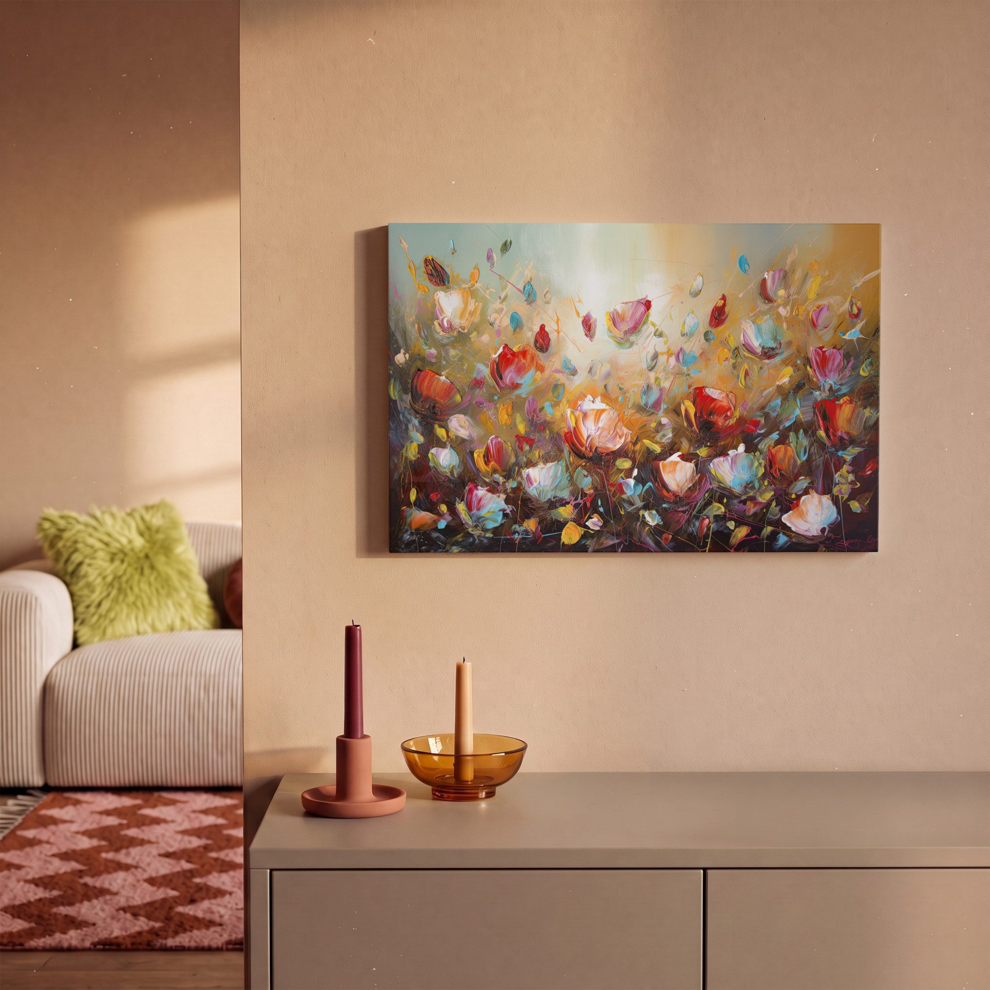 OneMillionCanvasses® Leinwandbild Blumen - Kunst - Natur - Ölfarbenoptik, Fotodruck (1 St), Leinwand Bilder Klein, Wand Dekoration Aesthetic 30x20 cm – Bild 2 von 5