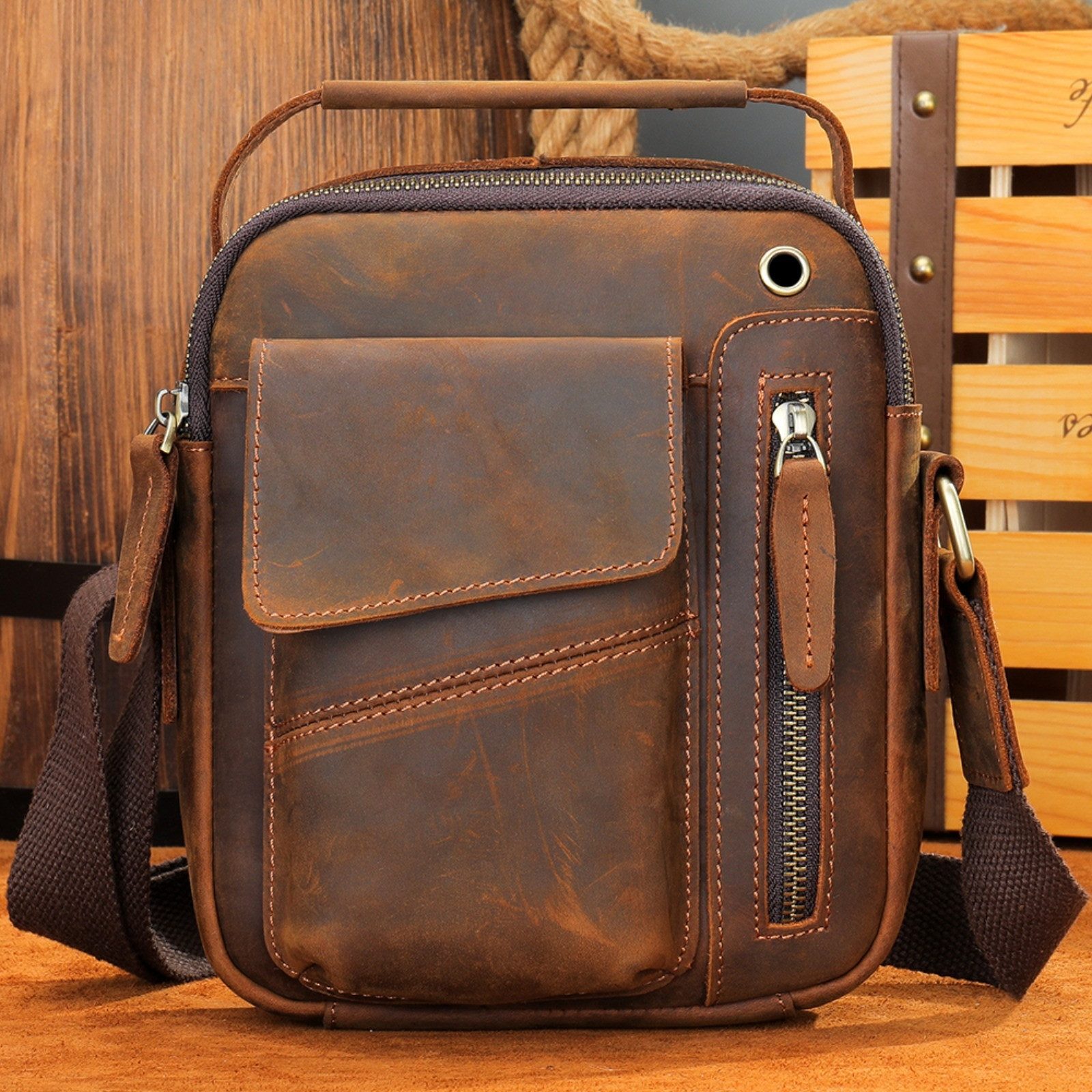 Schultertasche Herren Leder Umhängetasche Echtleder Schultertasche Messenger