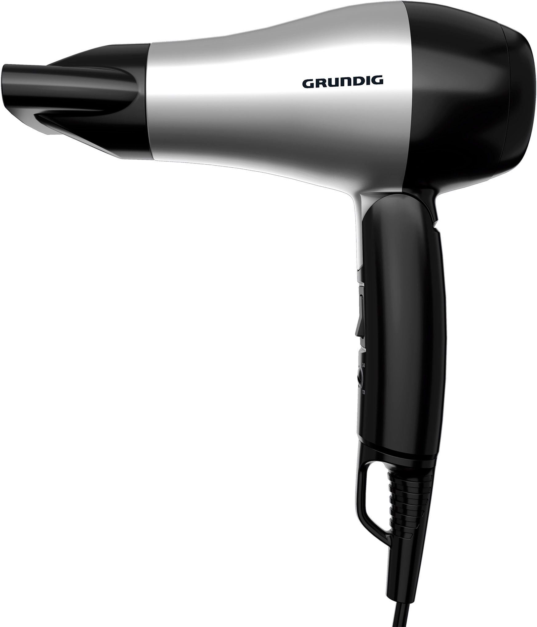 Grundig Haartrockner HD 2200, 1200 W, 1200W Reise-Haartrockner mit Klappgriff & Dual Voltage schwarz|silberfarben