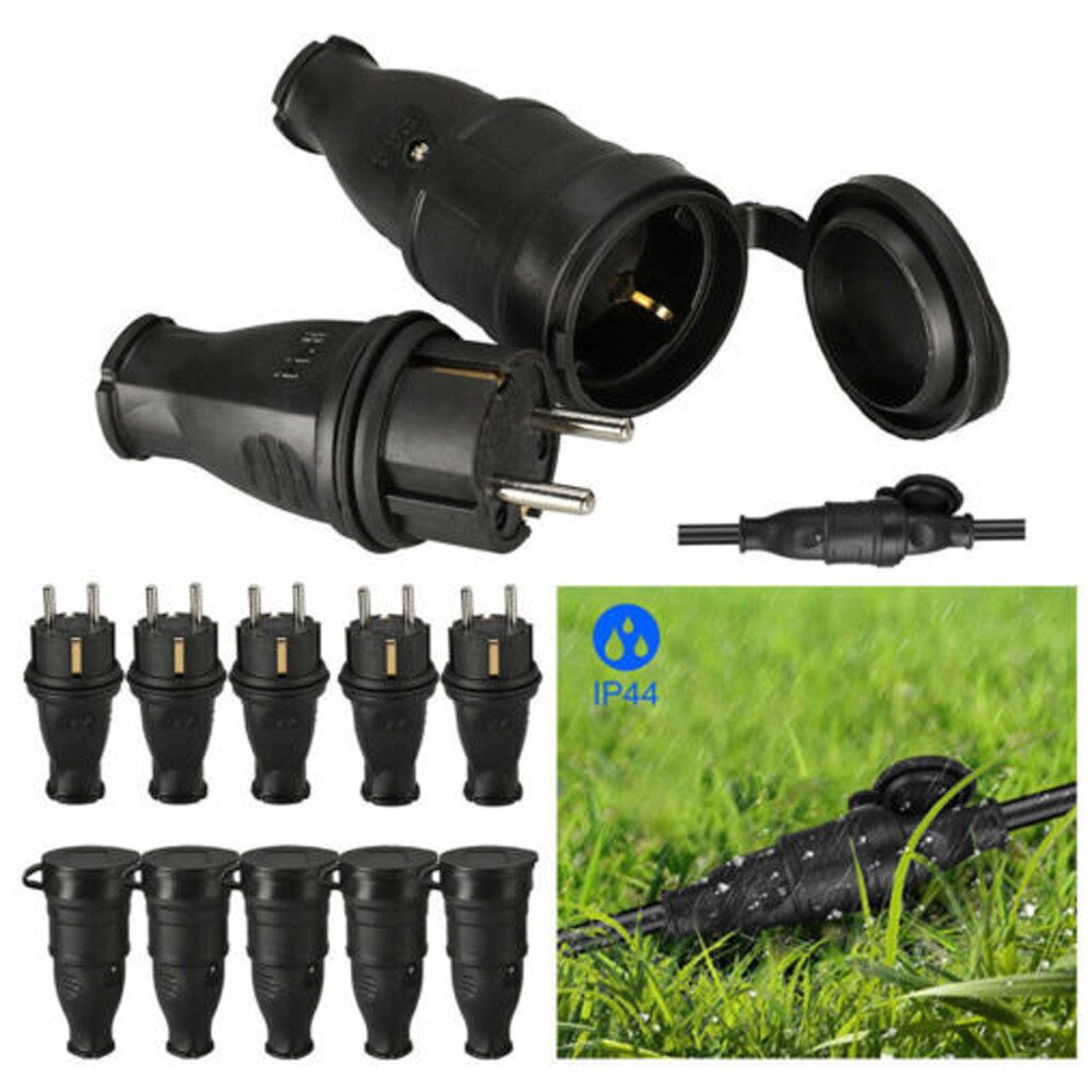 XERSEK Schuko-Stecker 10X Schukostecker Aussenbereich mit Knickschutz Gummi Schuko Stecker, (Außenbereich Schuko Stecker Kupplung Stromstecker Schutzkontakt, IP44, 250V, 10-St)