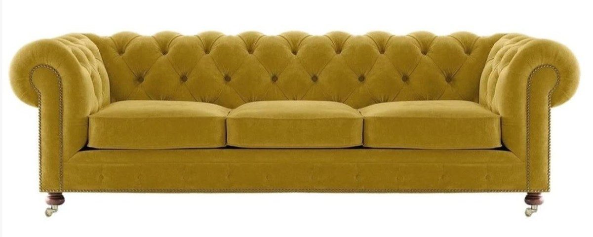 Xlmoebel Chesterfield-Sofa Luxus Gelb Samt Dreisitzer Sofa für Hotel und Wohnzimmer, 1 Teile, Made in Europa