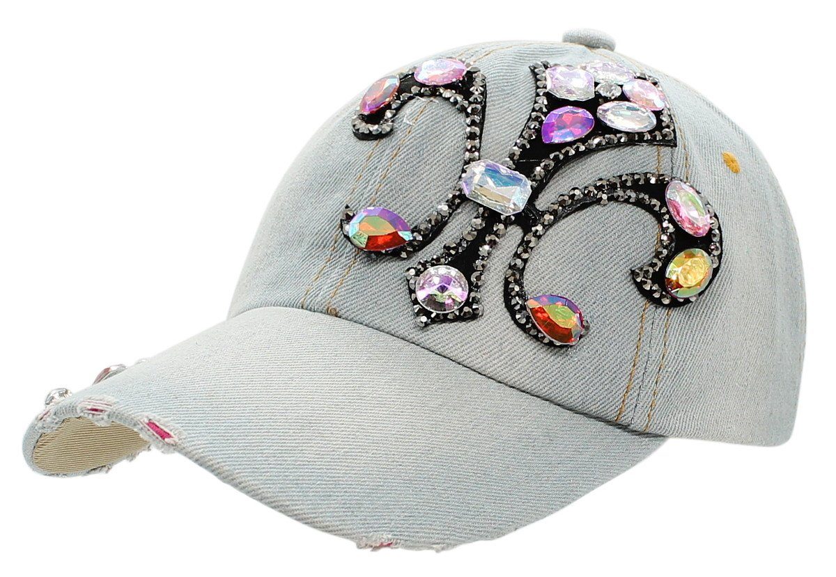 dy_mode Baseball Cap Damen Jeans Baseball Cap Mütze Kappe mit Glitzer Basecap mit Strass One Size K025-Vintage