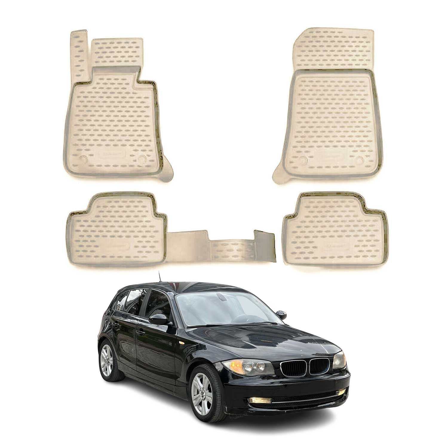 OMAC Auto-Fußmatten für BMW 1er E87 HB 5tür 2004-2011 Gummimatten Beige TPE (4 St), Antirutsch,Wasserfest,Einfache Installation