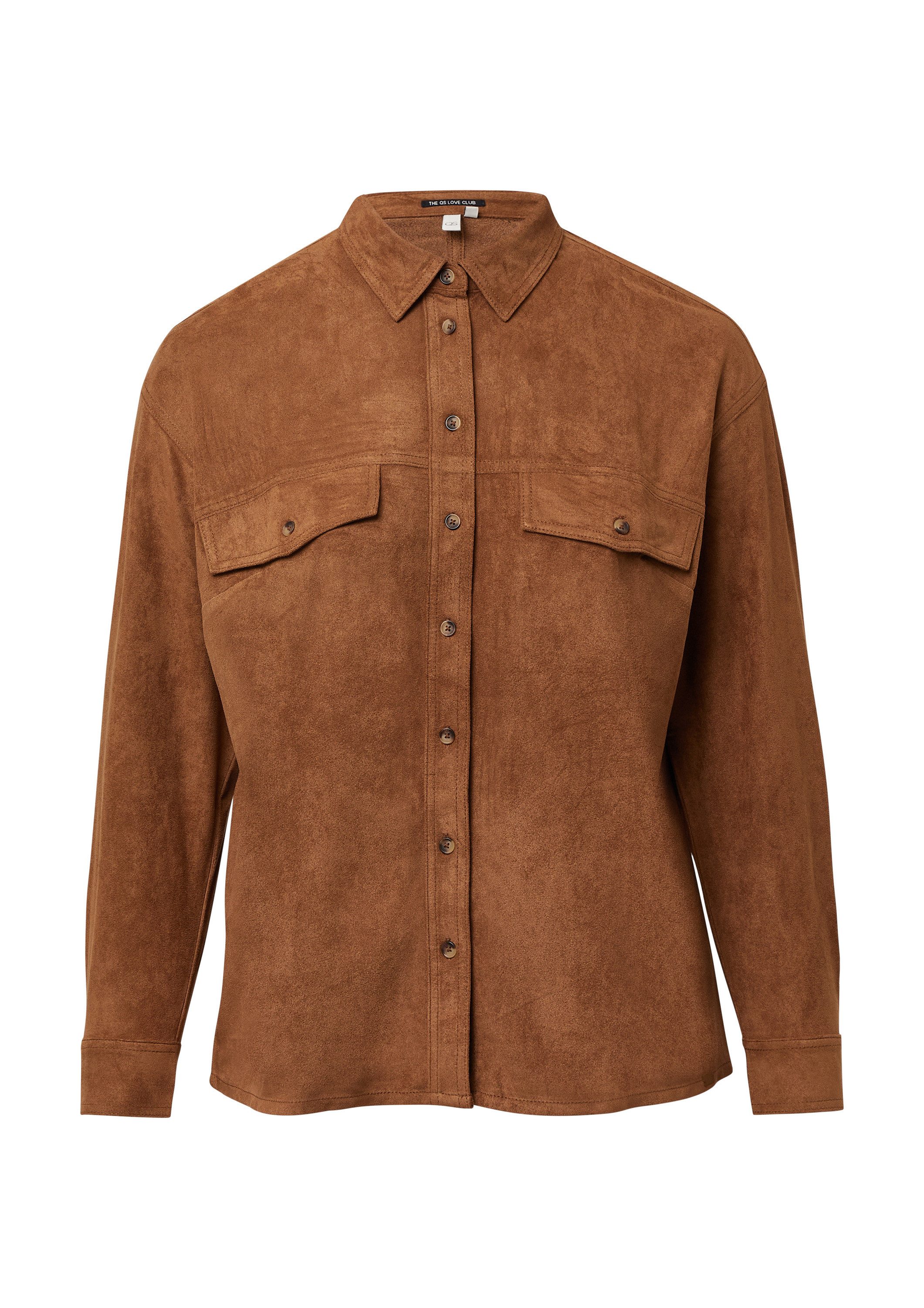 QS Langarmbluse Bluse Hemdbluse in Wildlederoptik günstig online kaufen