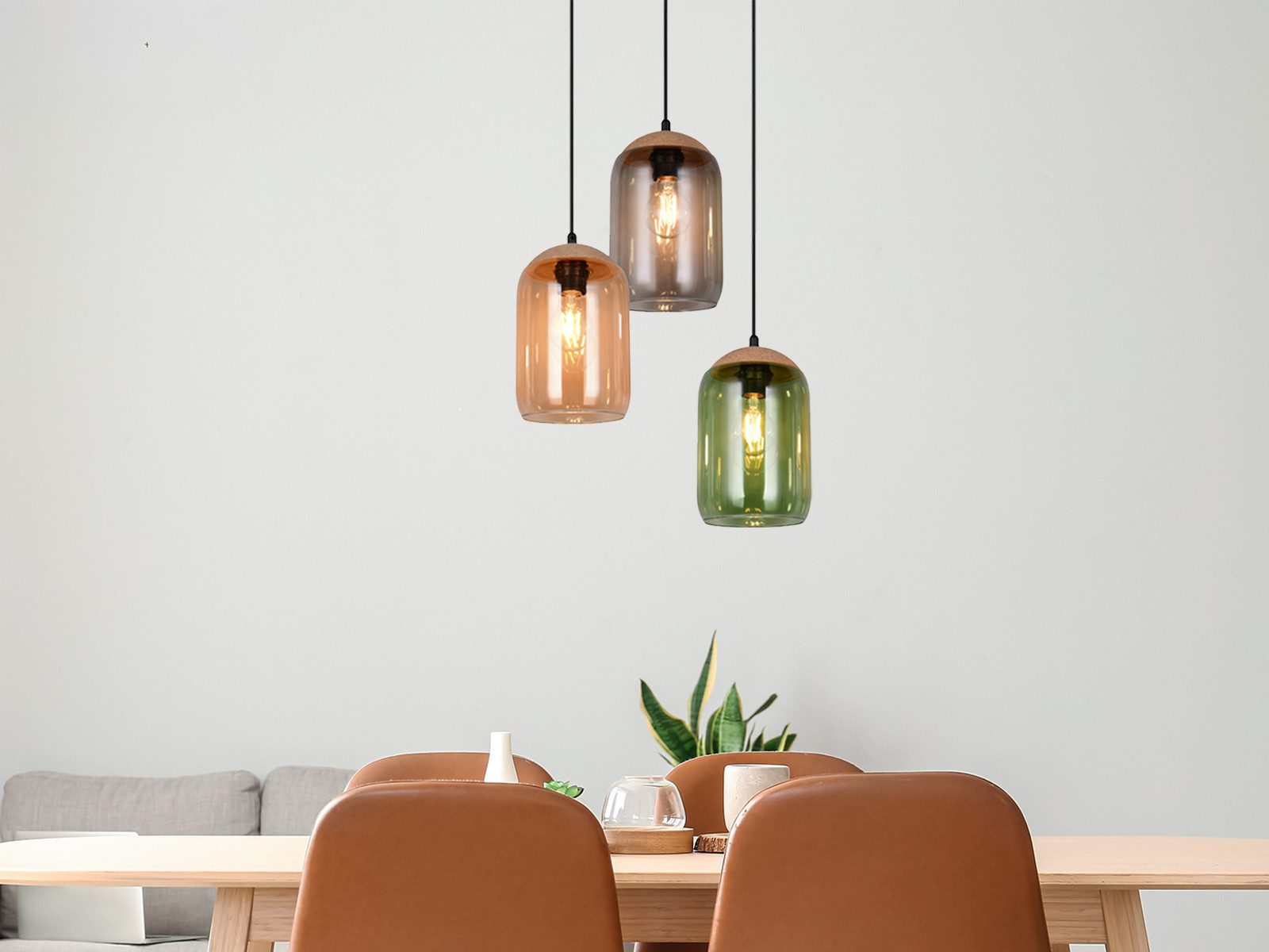 TRIO Leuchten LED Pendelleuchte, Dimmfunktion, LED wechselbar, warmweiß, Cluster Lampenschirm-e Glas hängend über Esstisch & Treppenhaus, Ø30cm