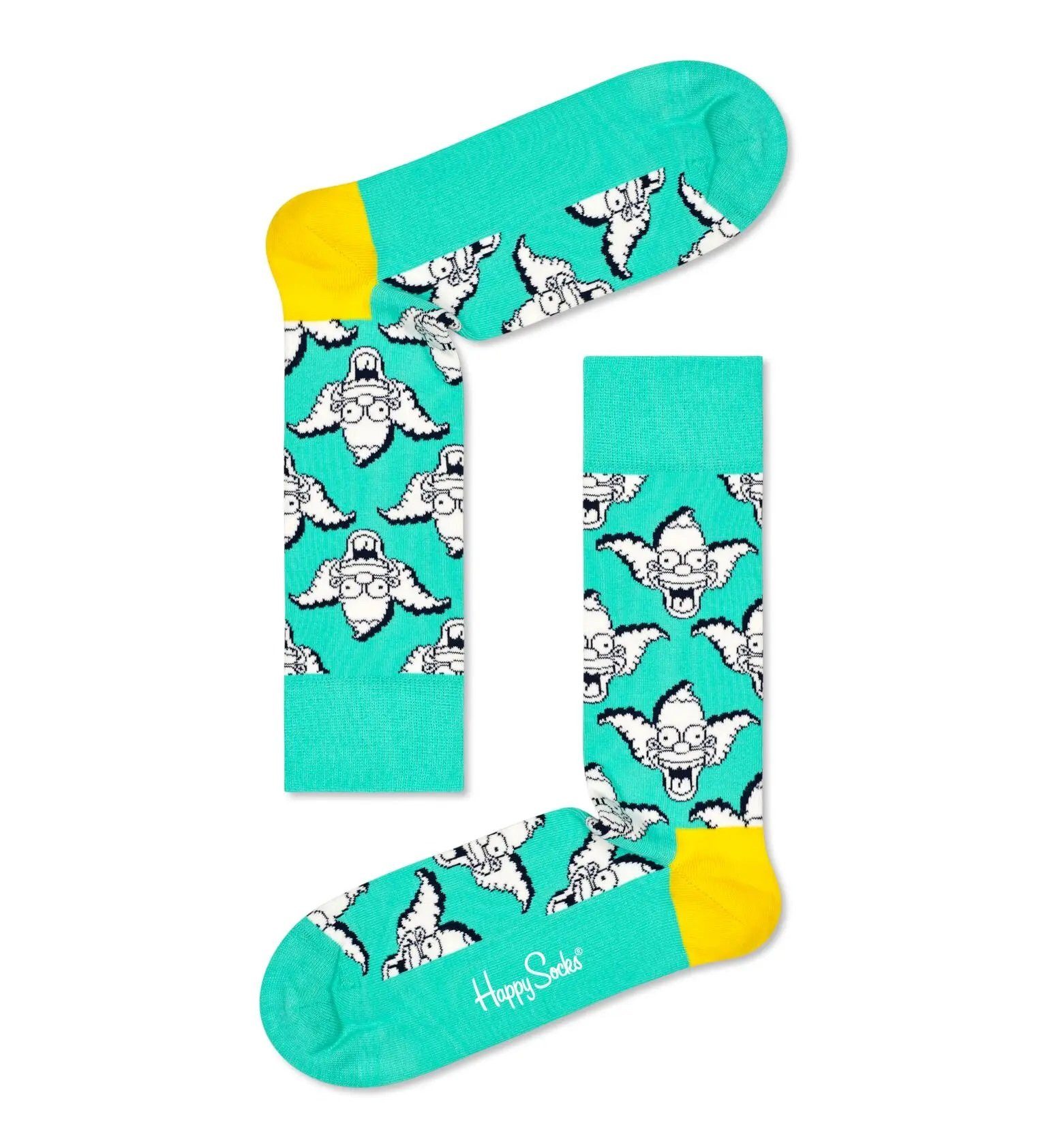 Happy Socks Socken Tagessocke Crew The Simpsons Krusty The Clown (Bio-Baumwolle) mintgrün