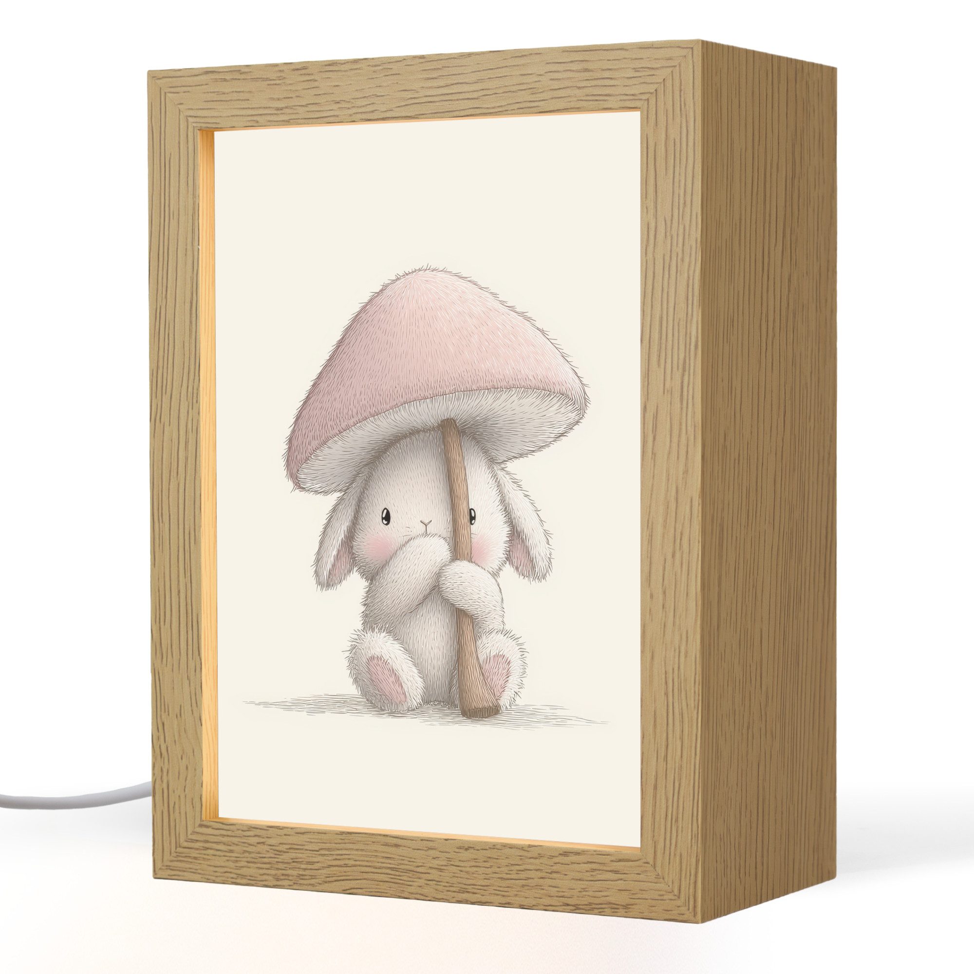 OnlyWow Nachttischlampe Lightbox Pilz - Kaninchen - Rosa - Mädchen, Dimmbar, Farbwechsel, LED, Warmweiß, Kaltweiß, Neutralweiß Einstellbar, Kinderzimmer, Babyzimmer, Dimmbar, mit Kabel, Nachtlampe, LED