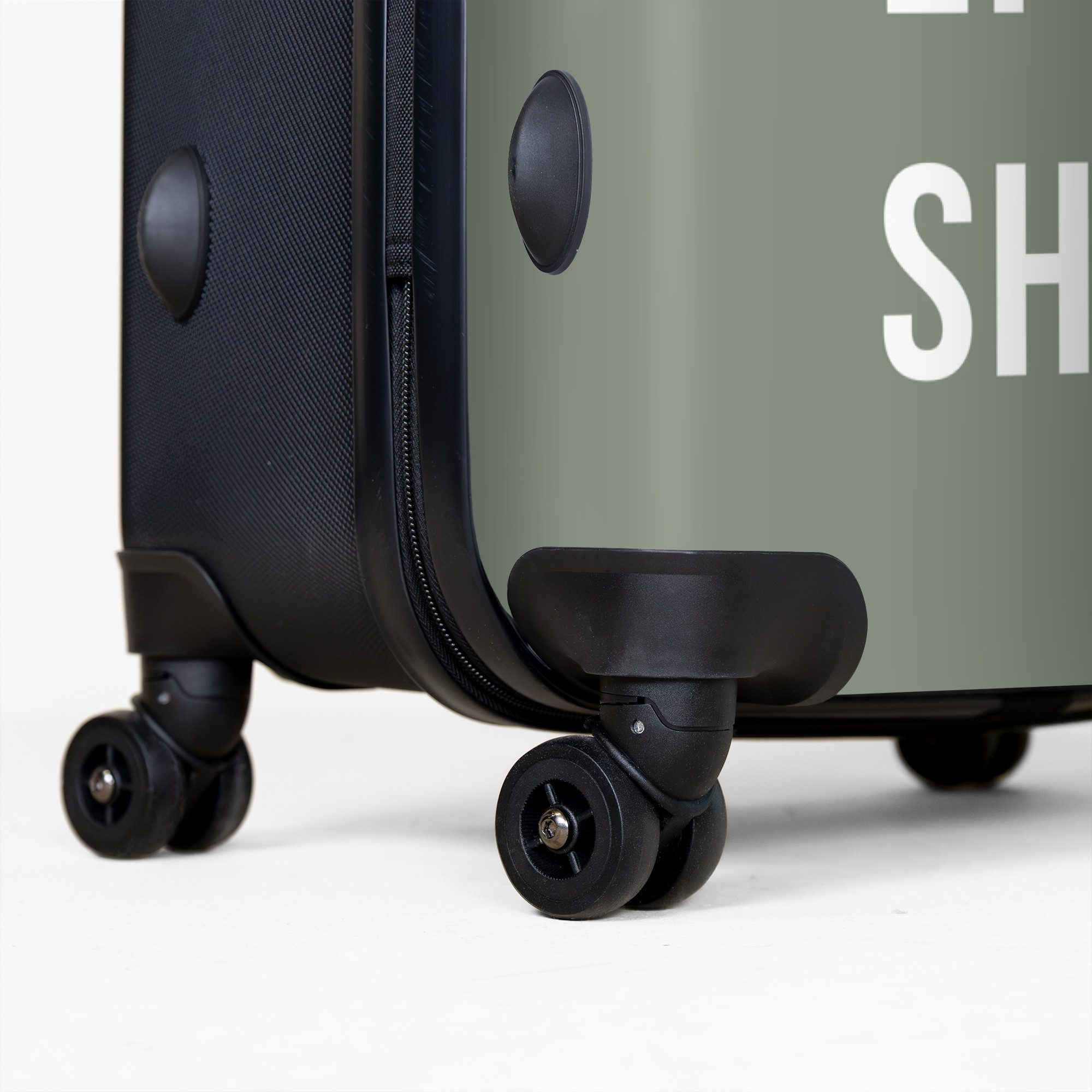 NoBoringSuitcases.com© Hartschalen-Trolley Zitate - Mach epischen Scheiß - Grün 77 cm - 98 L, 8 Rollen, Koffer Groß für 30kg, Trolley, Rollkoffer, Reisekoffer