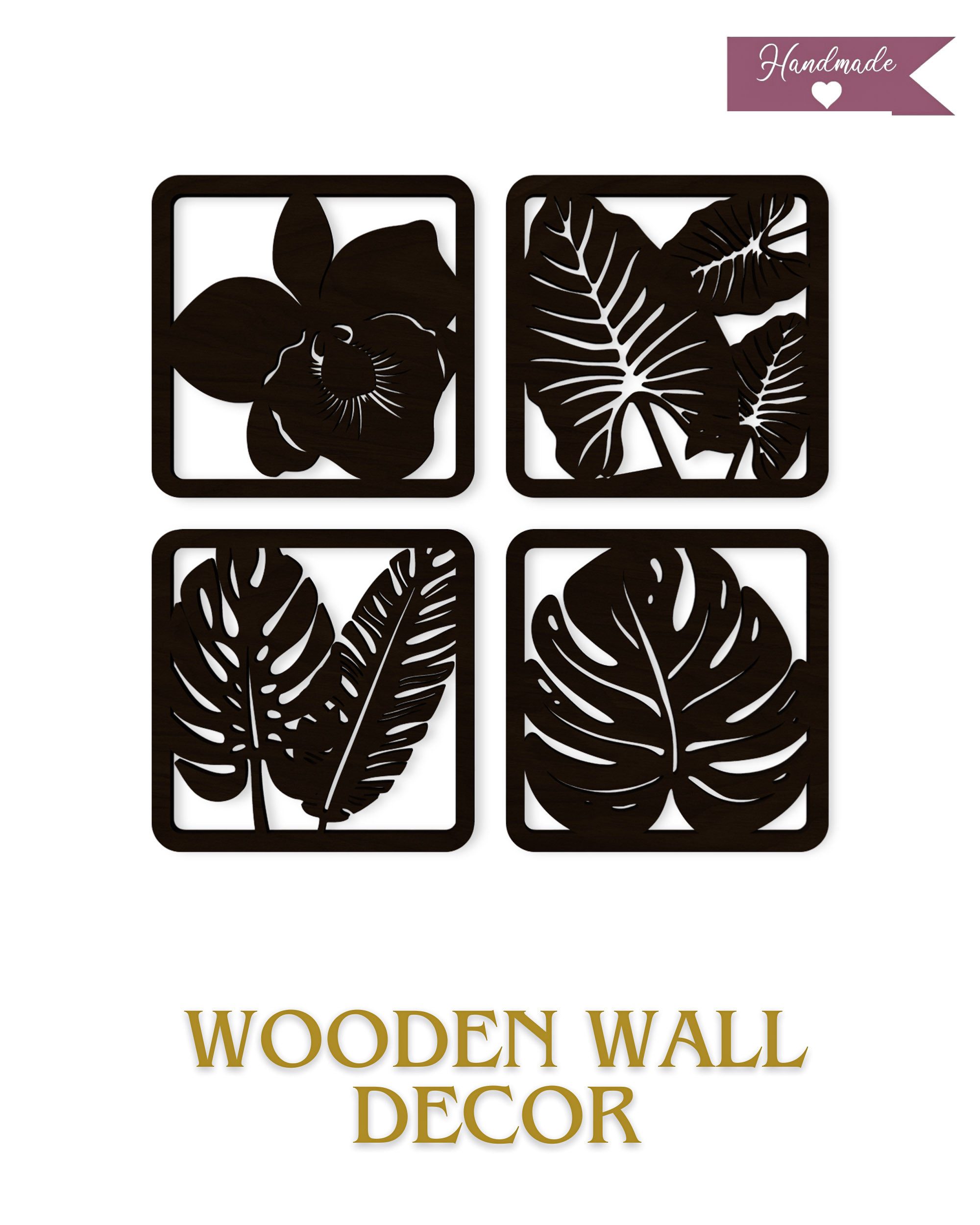 ORNAMENTI Wanddekoobjekt 3D Wanddeko aus Holz für Wohnzimmer, Tropische Palmen, Monstera (Hingucker Wandbild, Holzdeko, Holzbild, stilvolle Wanddekoration, Wandpaneel, Ornament, Wandrelief), Verzierung fur Zuhause, Wandkunst, Dekorative Skulptur