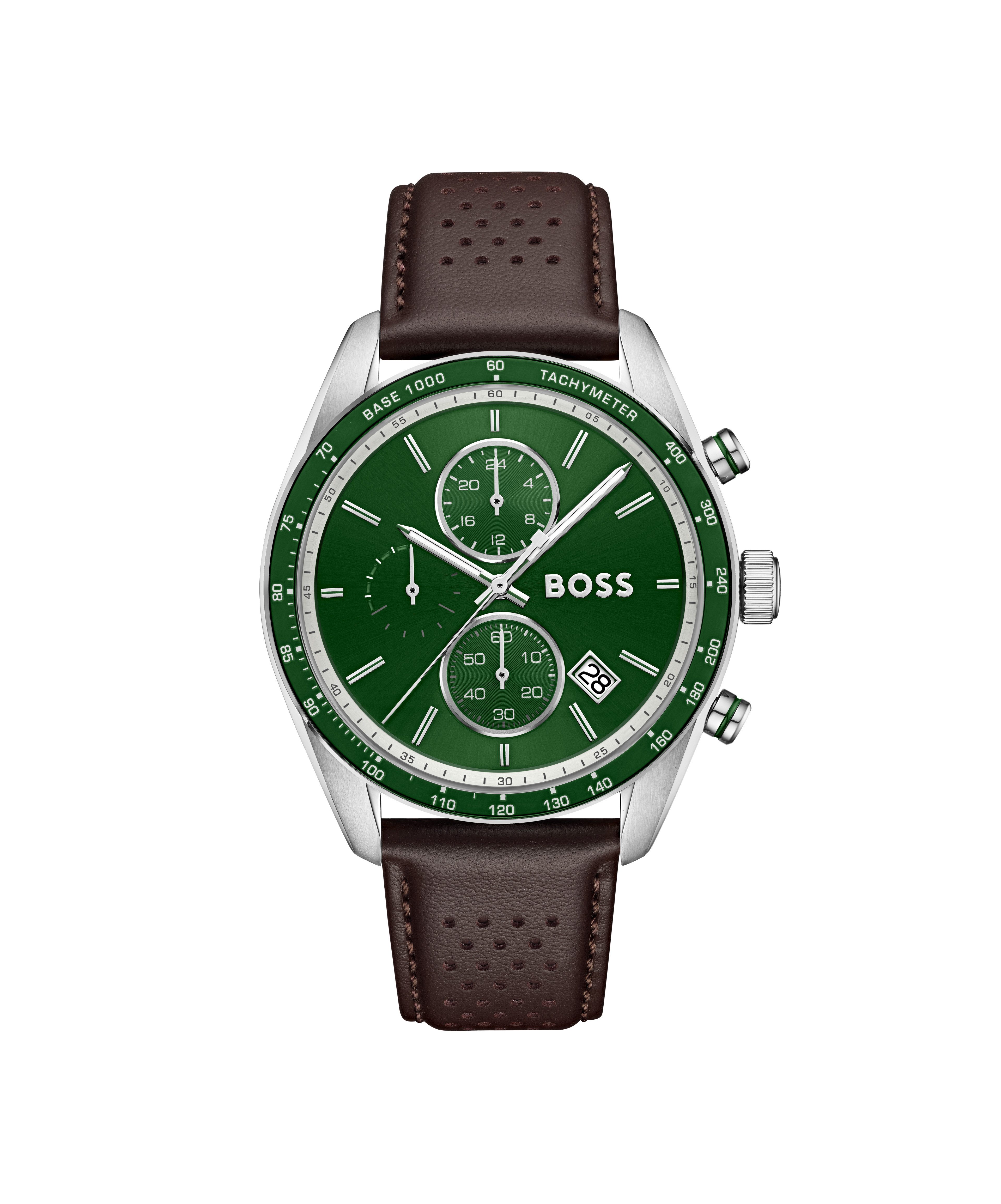 BOSS Chronograph GRAND PRIX 1514342, Quarzuhr, Armbanduhr, Herrenuhr, Lederarmband, analog, Tag