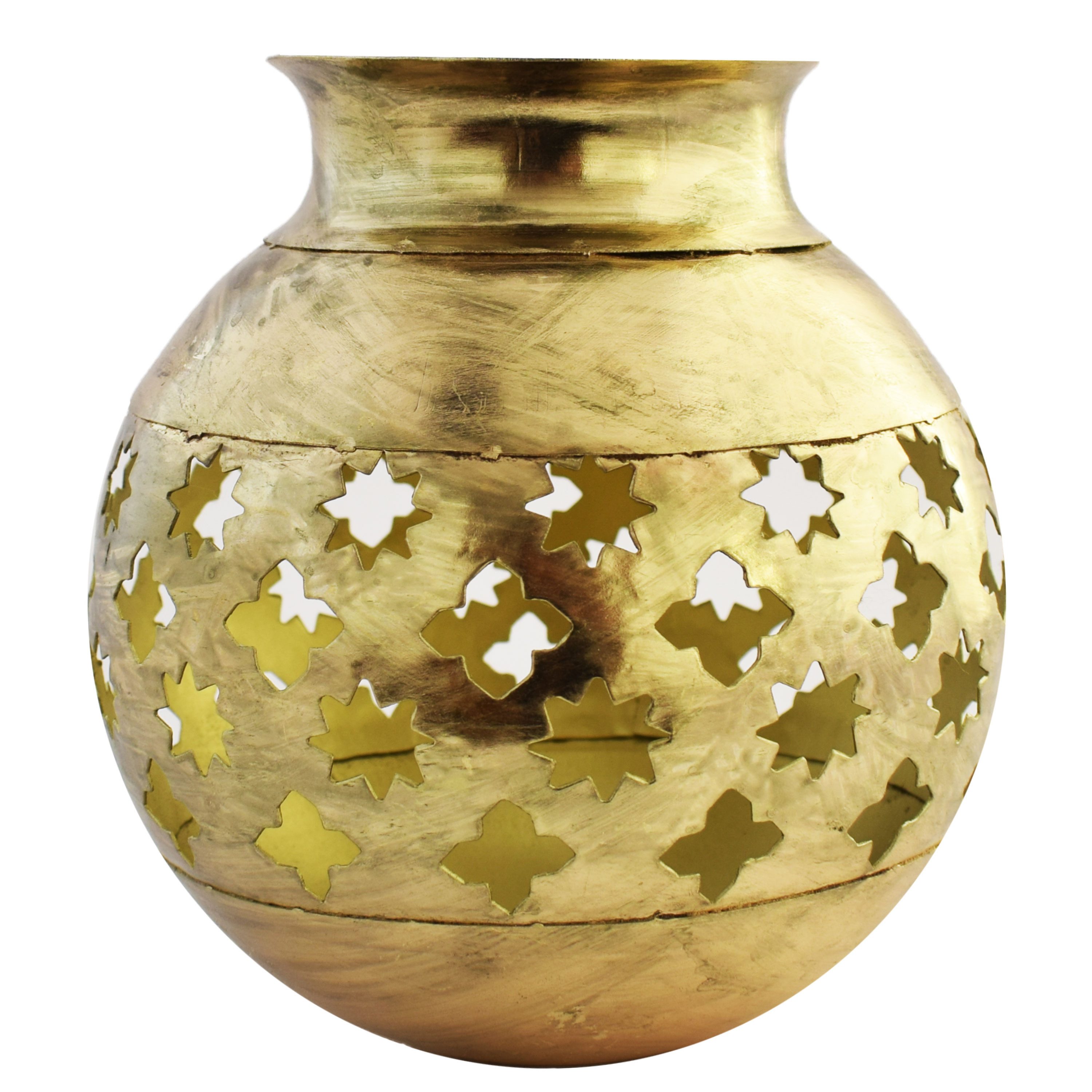 Marrakesch Orient & Mediterran Interior Teelichthalter Orientalisches Windlicht Arabica handgemacht aus Metall in Gold 18 cm (1 St), Handarbeit