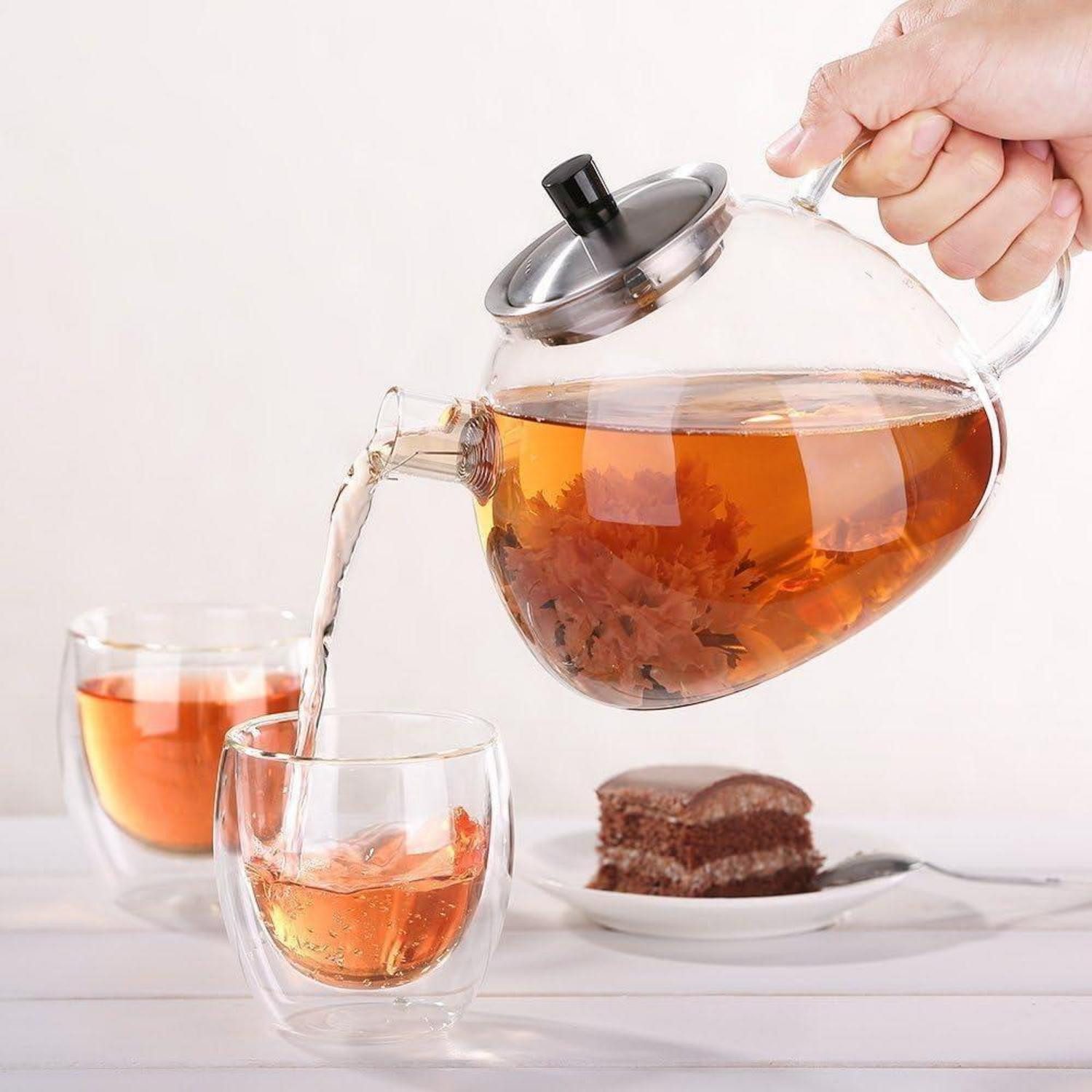 LuxusKollektion Teekanne Teekanne Glas Edelstahl Teesieb 1500ml Grüntee 1500ml Silberne 1500ml