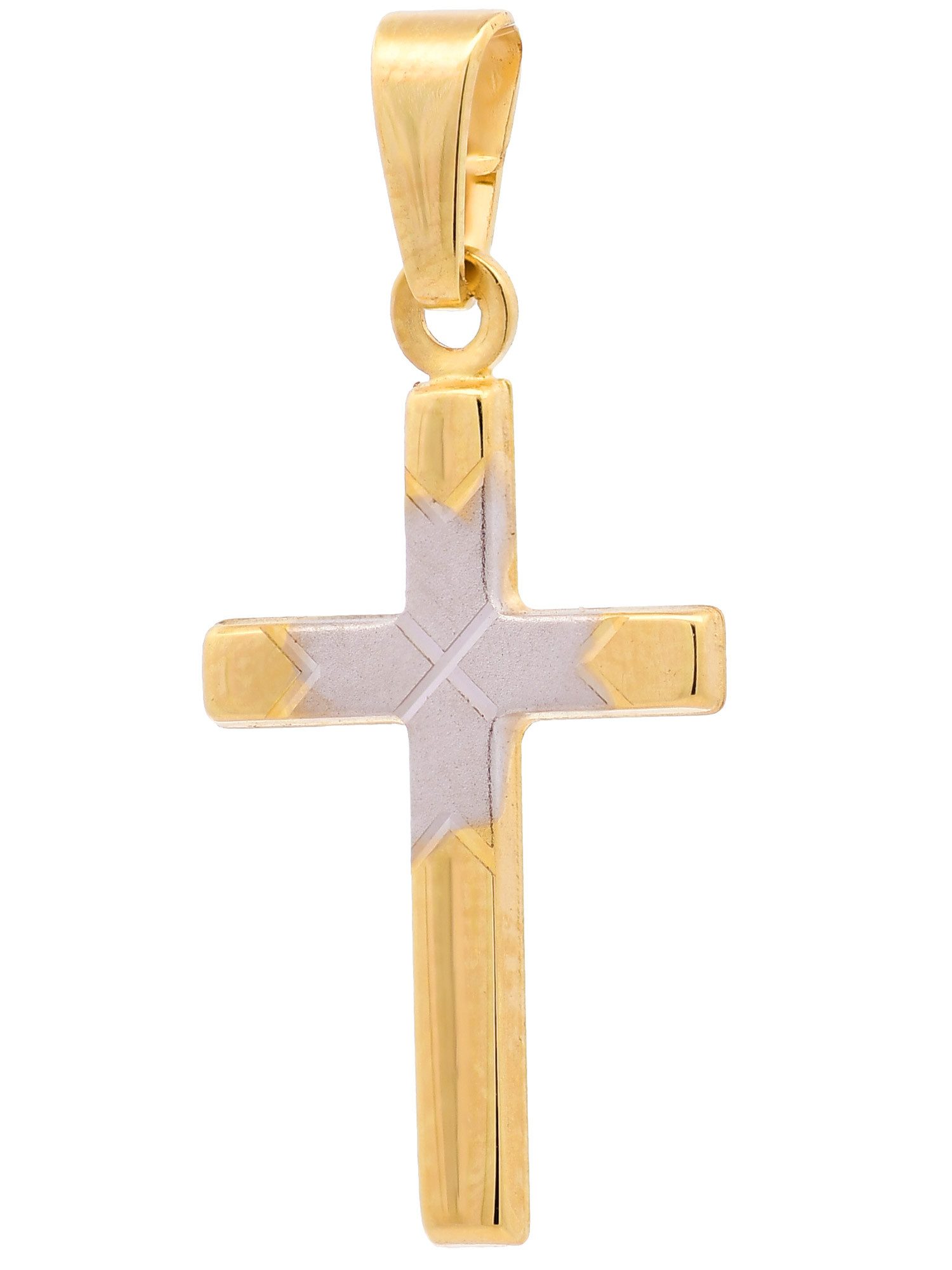HOPLO Kreuzanhänger Gold Anhänger Kreuz mit Goldkette 333-8 Karat Gold rhodiniert 36 cm, Made in Germany