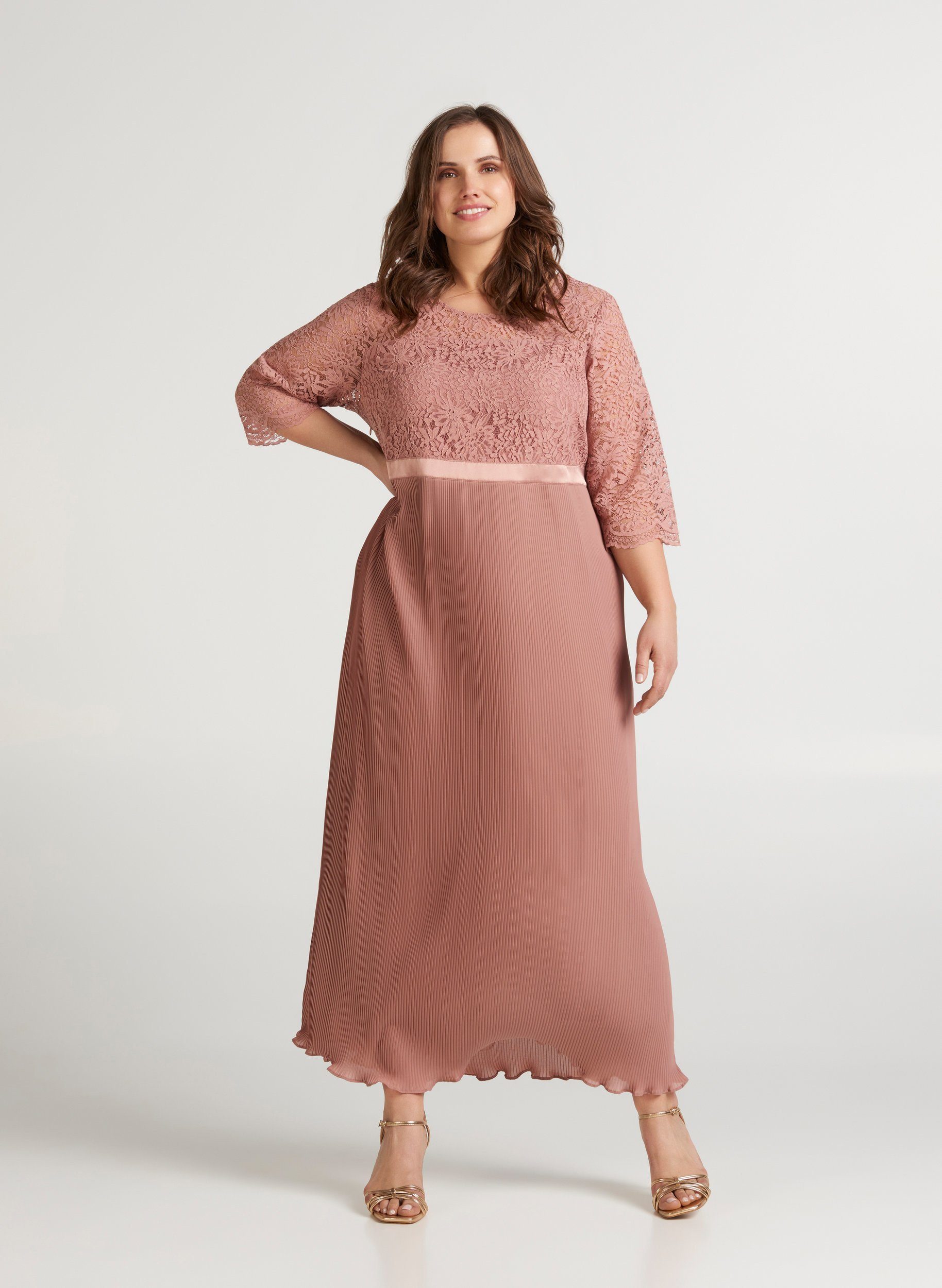 Zizzi Abendkleid Große Größen Damen Kleid mit Spitze und Plissée online  kaufen | OTTO