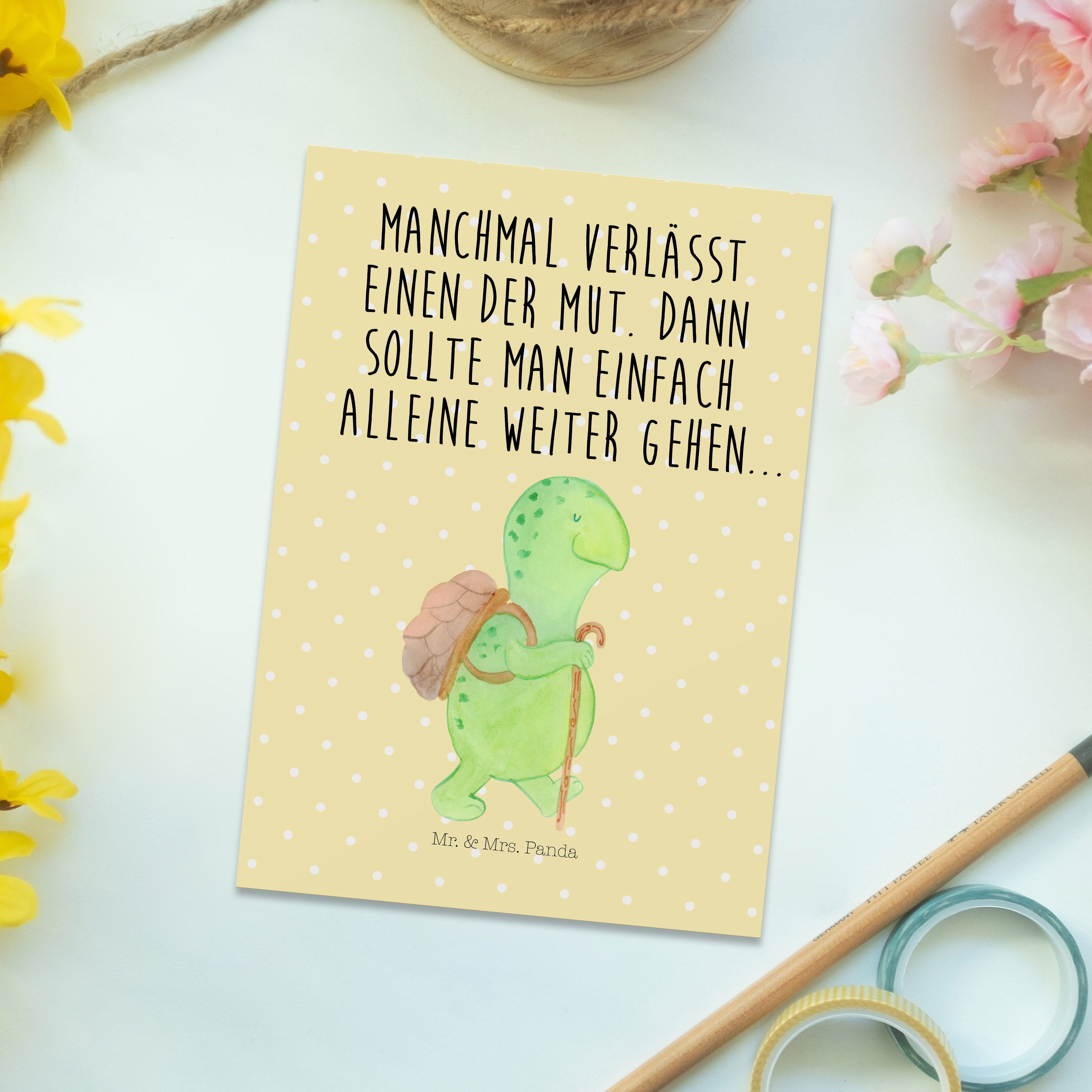 Mr. & - Geburtstagskarte, Panda Postkarte Wanderer Mrs. Geschenk, - Mot Pastell Gelb Schildkröte