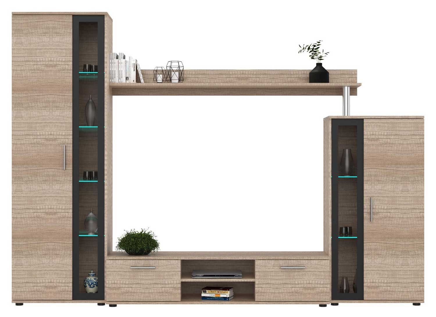 Feldmann-Wohnen Wohnwand Ben, 4-teilig Eiche Country grau