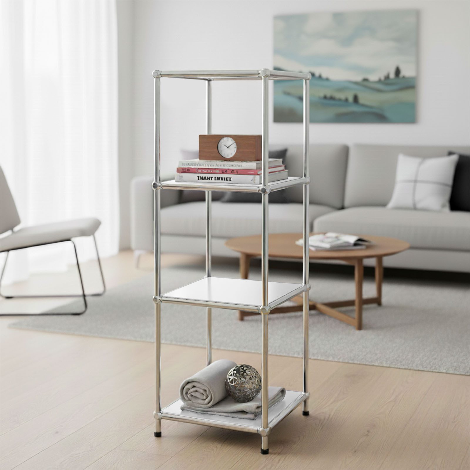 Floordirekt Standregal Concept Epure MK-005 Metallregal, B30 × T30 × H89 cm, diverse Farben, modular, Design Regal mit offenen Ablagen, verchromtes Metallgestel – Bild 2 von 5