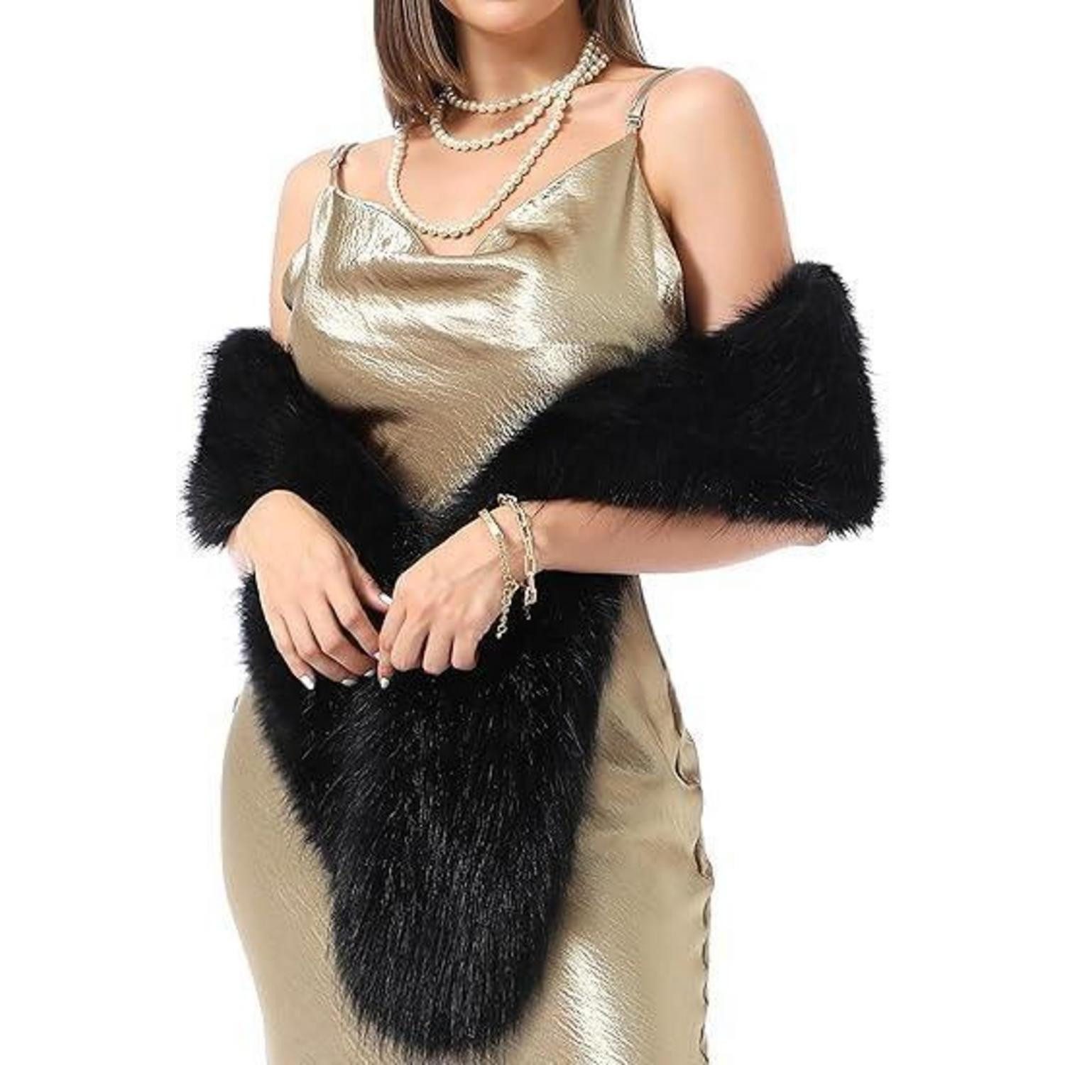LuxusKollektion Schal Faux Pelz Schal Schwarz, (1-St)