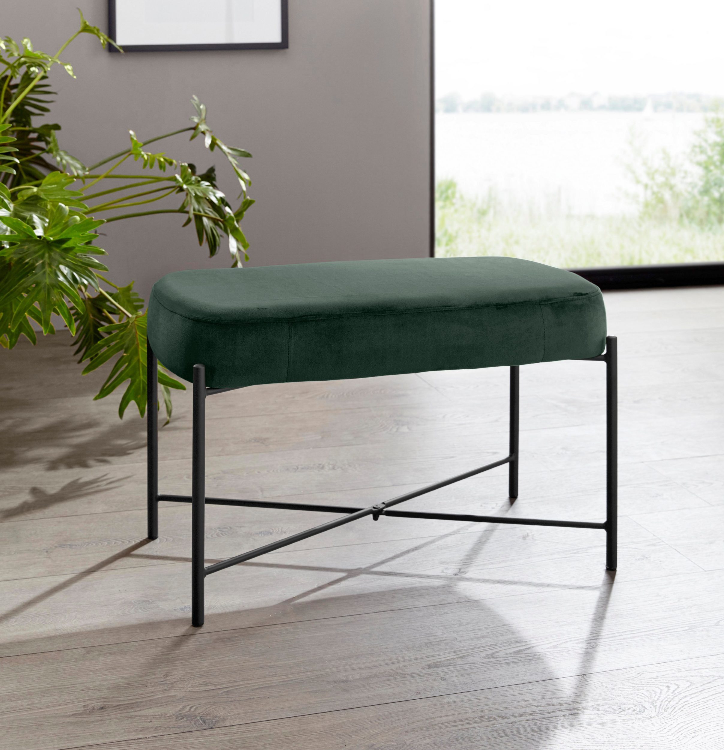 loft24 Polsterbank Beate, Bank, Hocker, Bezug in Samtoptik, Metallgestell filigran