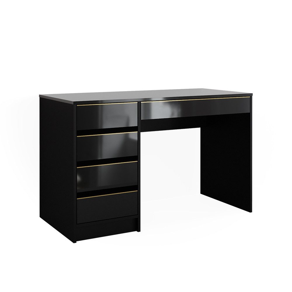 Vicco Schreibtisch Sherry, Schwarz Hochglanz/Gold, 55 x 120 cm mit Schubladen (1-St)