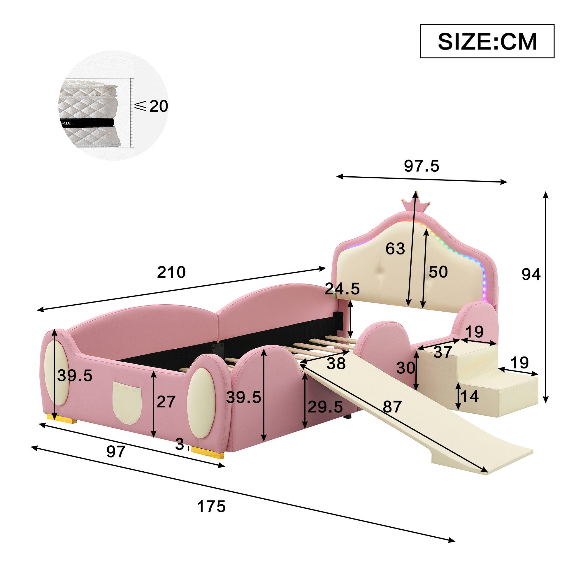 TavilaEcon Polsterbett Crown Cartoon Bett, Kinderbett mt Multi-Mode-LED-Str günstig online kaufen