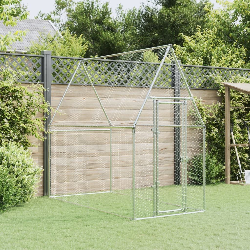 vidaXL Hühnerstall, Hühnerkäfig Silbern 200x100x190 cm Verzinkter Stahl
