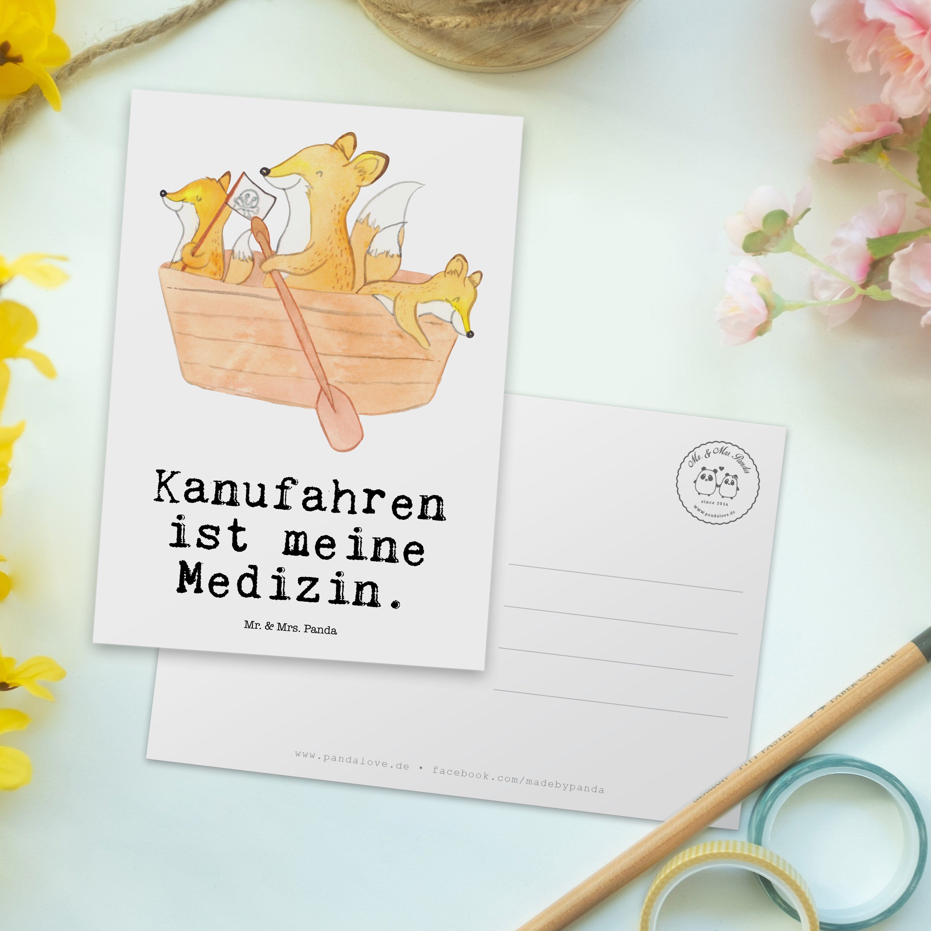 Mr. & Mrs. Panda Postkarte Kanufahren Bär Geschenk, Medizin Weiß - Einladungskarte - Einladung