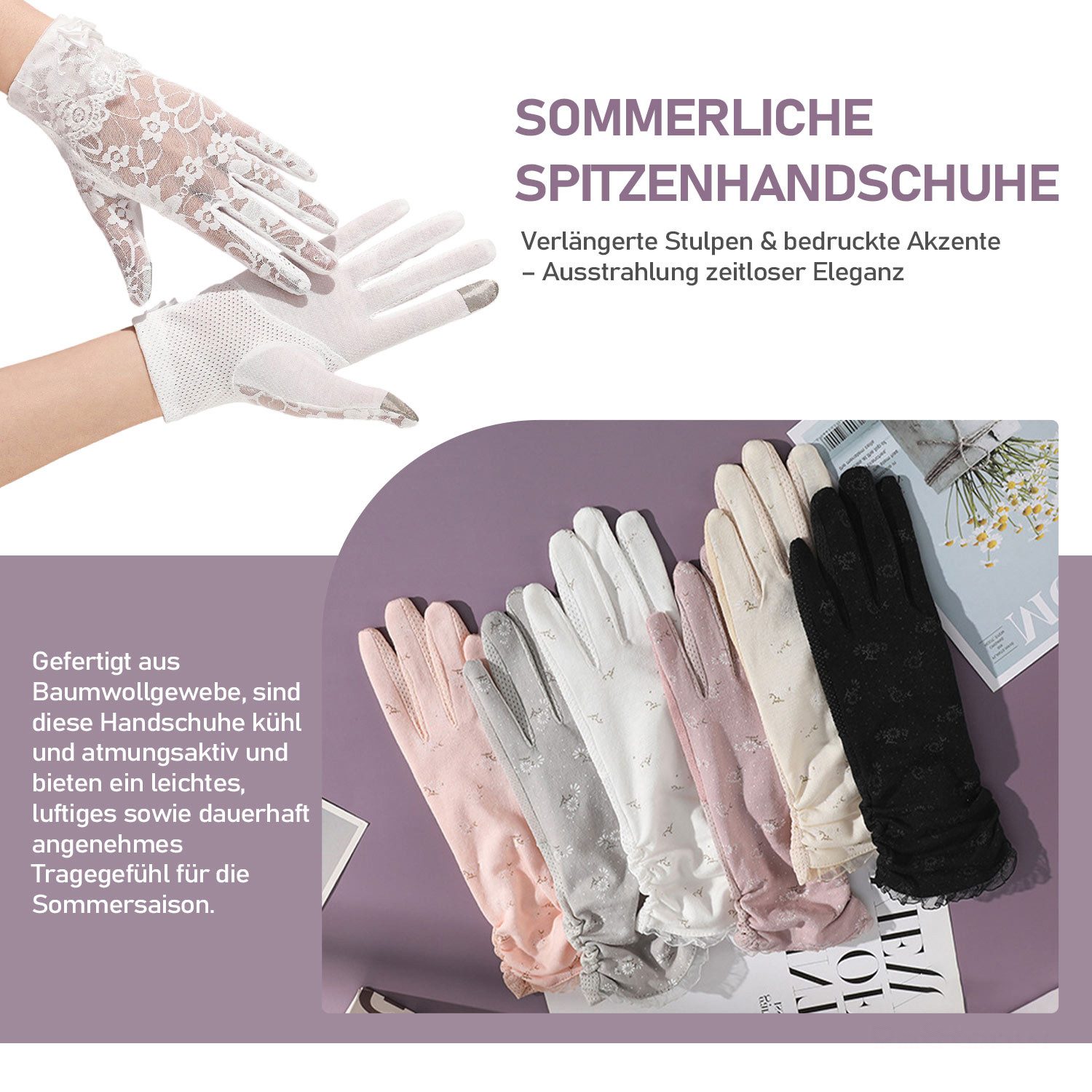 Refttenw Abendhandschuhe Spitzenhandschuhe,Handschuhe damen,Touchscreen-Design,Rutschfeste