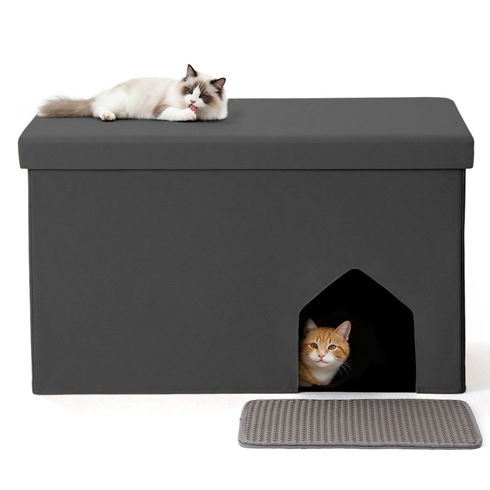 Insma Tierhaus 3-in-1 Katzenschrank Katzenhaus für Katzenklo Versteckt Katzentoilette, 90×50×50cm, mit Katzenstreu-Matte, bis zu 100kg Tragfähigkeit