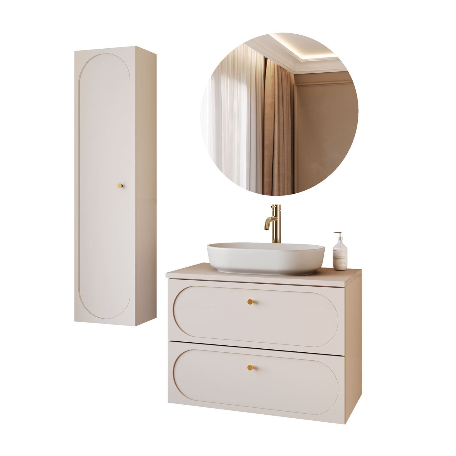 Lookway Badmöbel-Set IVORY 80 cm mit Soft-Close & Waschbecken, (Badezimmer-Set mit wählbarem Spiegel, Becken und Armatur), Breite: 80 cm, Tiefe: 46cm, Höhe: 57 cm