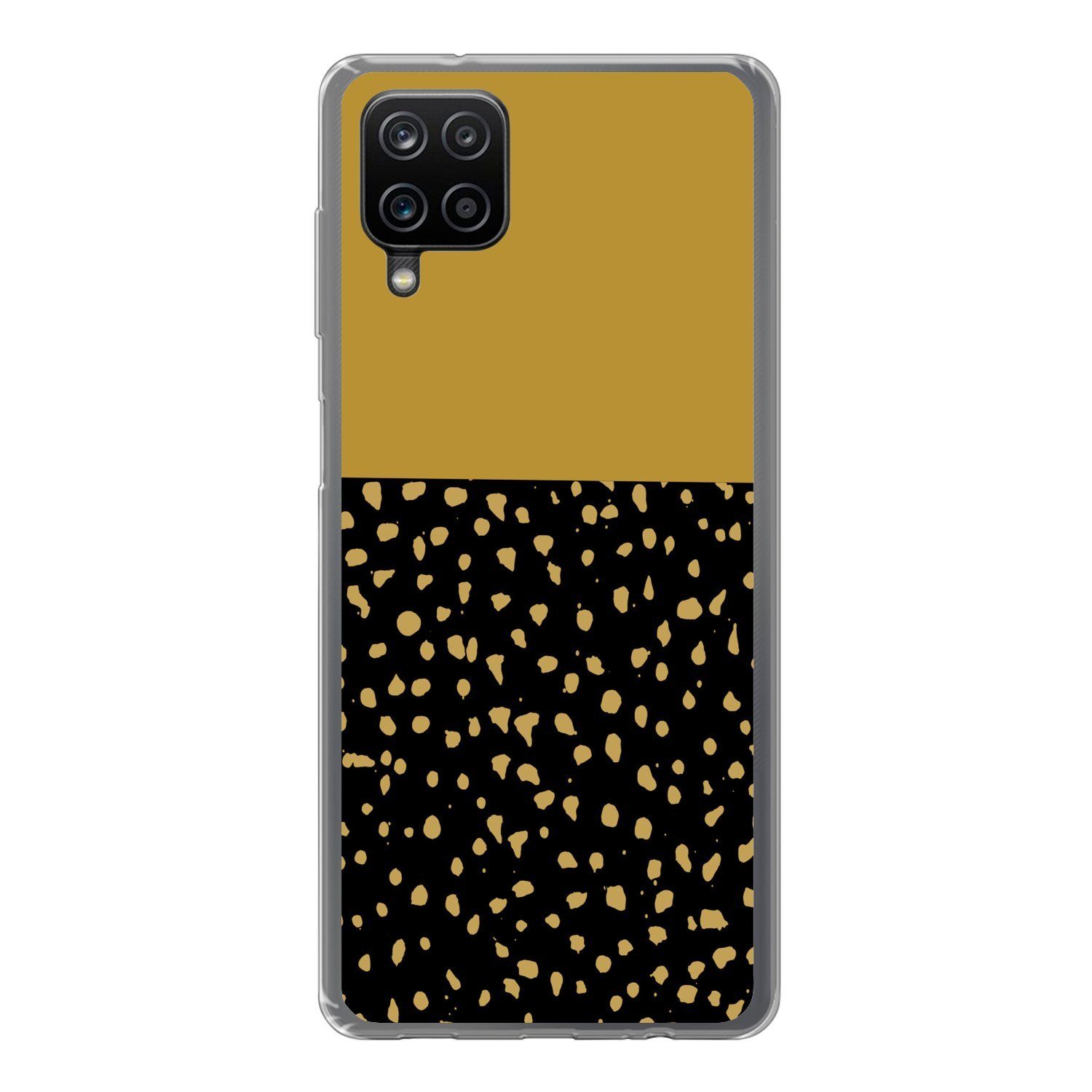 MuchoWow Handyhülle für Samsung Galaxy A12 Polka dots - Ockergelb - Schwarz, Smartphone-Bumper, Print, Handy Schutzhülle Dünn