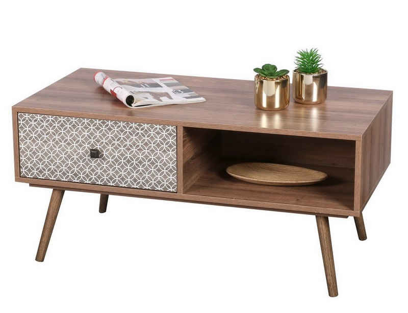 Urban Living Kommode Kaffee-Tisch Schrank Kommode BAOBAB 100 x 50 x 46,5 cm, max. Belastbarkeit 35 kg, Braun, Schubladenfront mit Muster