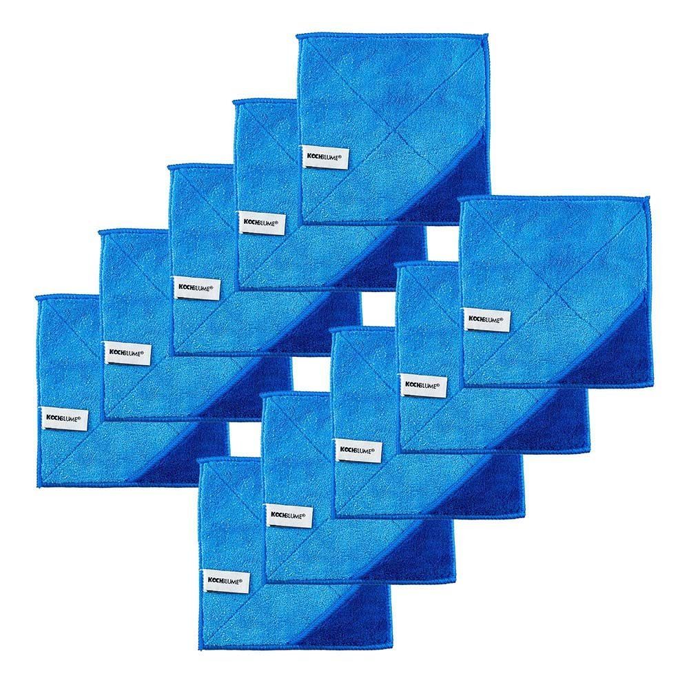 Kochblume Geschirrtuch Microfasertuch 18 x 18 cm, (Spar-Set, 10-tlg), 800g/m² Qualtität hellblau/dunkelblau