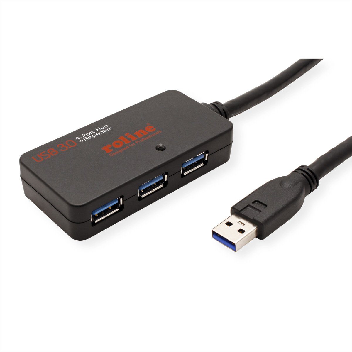 ROLINE USB 3.2 Gen 1 4-Port Hub mit Repeater Computer-Adapter USB 3 Typ A Männlich (Stecker) zu USB 3 Typ A Weiblich (Buchse), 1000.0 cm