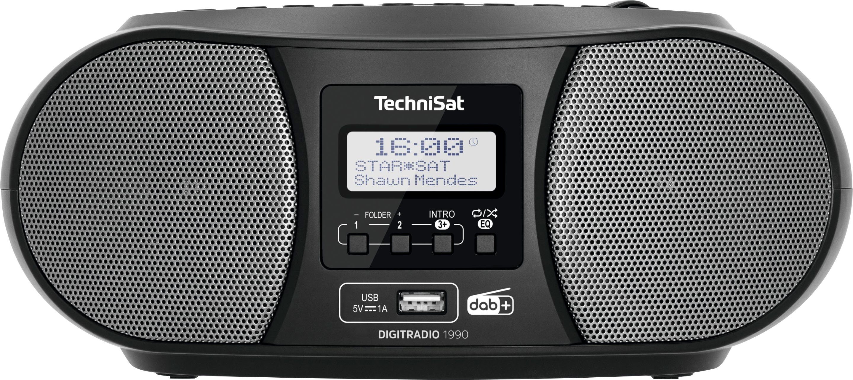 Digitradio Bluetooth, USB, FM-Tuner, möglich) 1990 (Digitalradio Batteriebetrieb CD-Player, Boombox DAB+, UKW, Stereo- schwarz (DAB), TechniSat mit