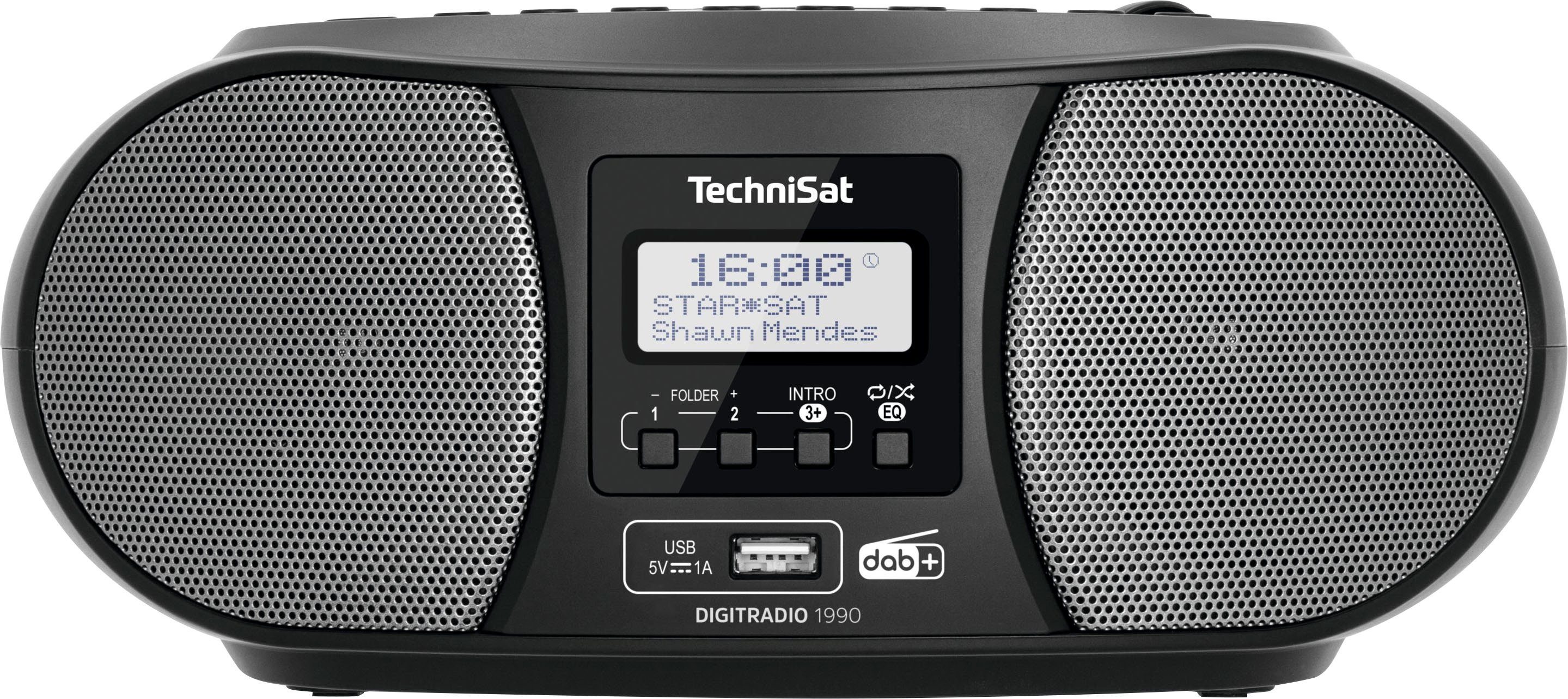 TechniSat Digitradio 1990 Stereo- Boombox (Digitalradio Bluetooth, DAB+, UKW, schwarz Batteriebetrieb (DAB), CD-Player, USB, FM-Tuner, möglich) mit