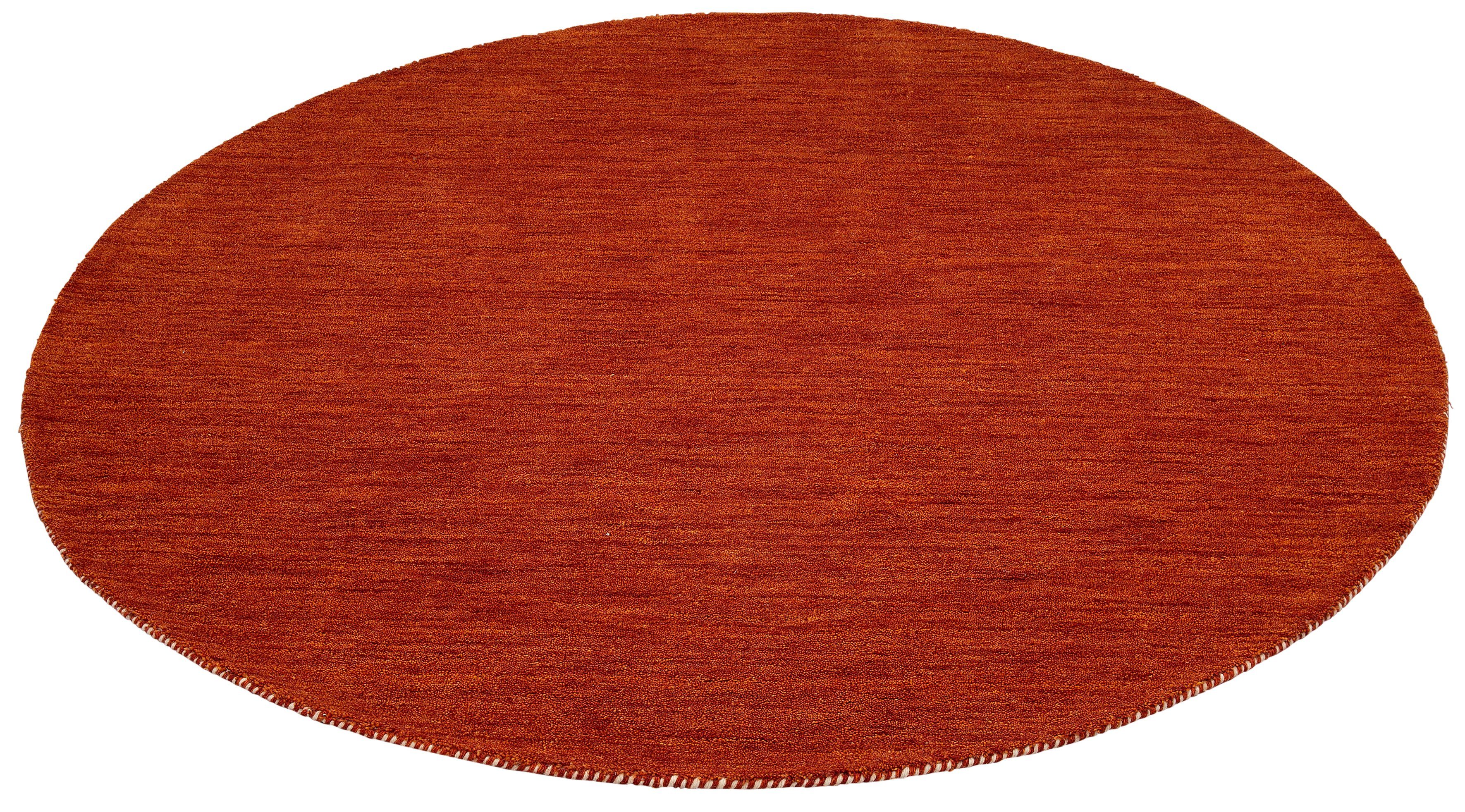 Wollteppich Gabbeh Uni, THEKO, rund, Höhe: 14 mm, Handweb Teppich, reine Wolle, handgewebt, elegant meliertes Garn rost