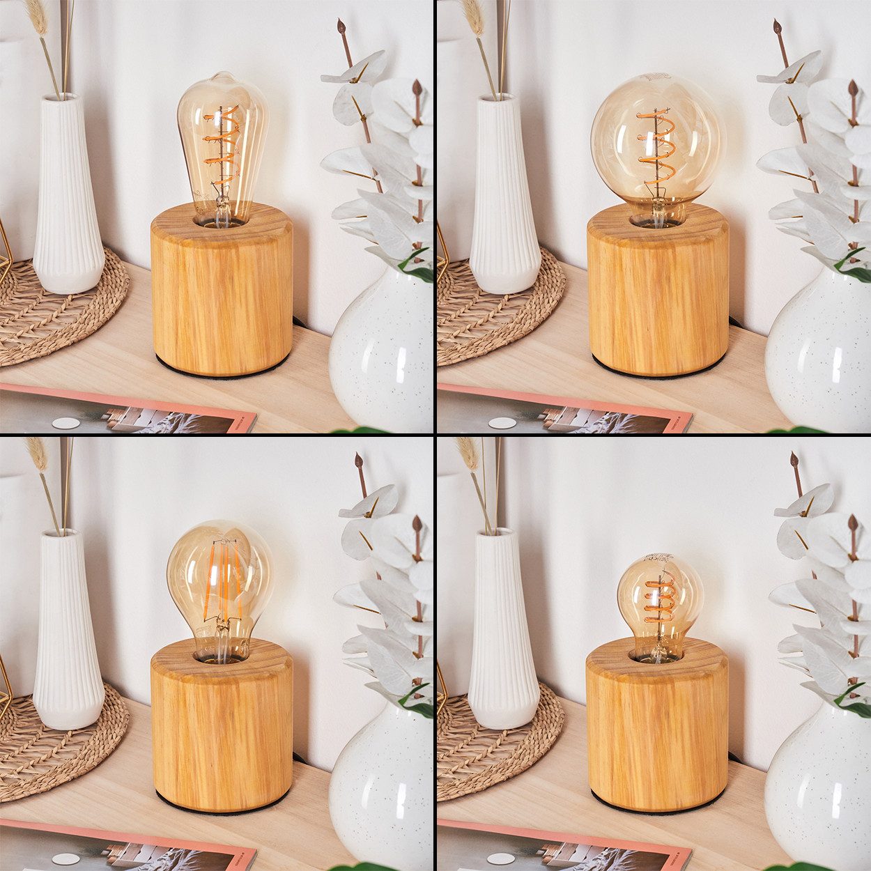 hofstein Tischleuchte Tischlampe aus Holz in Naturfarben/Schwarz, ohne Leuc günstig online kaufen