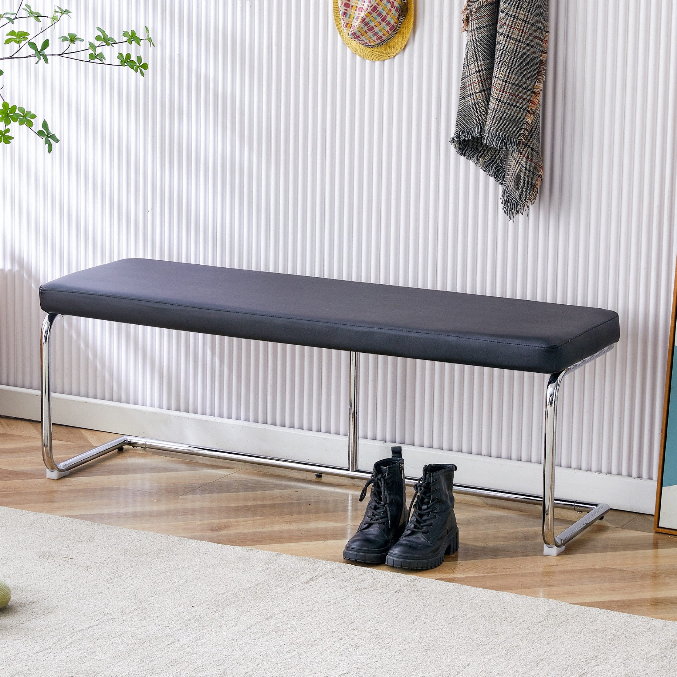 autolock Schuhbank Flurbank Sitzbank Lederbank mit Chromgestell (130×40×46 cm), Moderner Schuhwechselhocker für Esszimmer, Flur & Wohnbereich