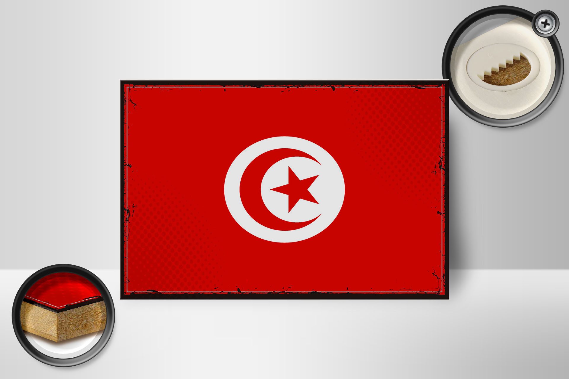 Femer GmbH Holzbild Flagge Tunesiens 18x12 cm Retro Flag of Tunisia, Flaggen (1 St), Glatte Holzfaserplatte (MDF), vorn beschichtet