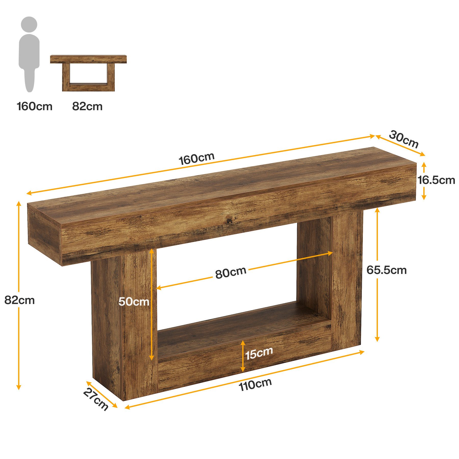 Tribesigns Konsolentisch 160 cm Eingangstisch im Landhausstil mit U-förmiger Basis