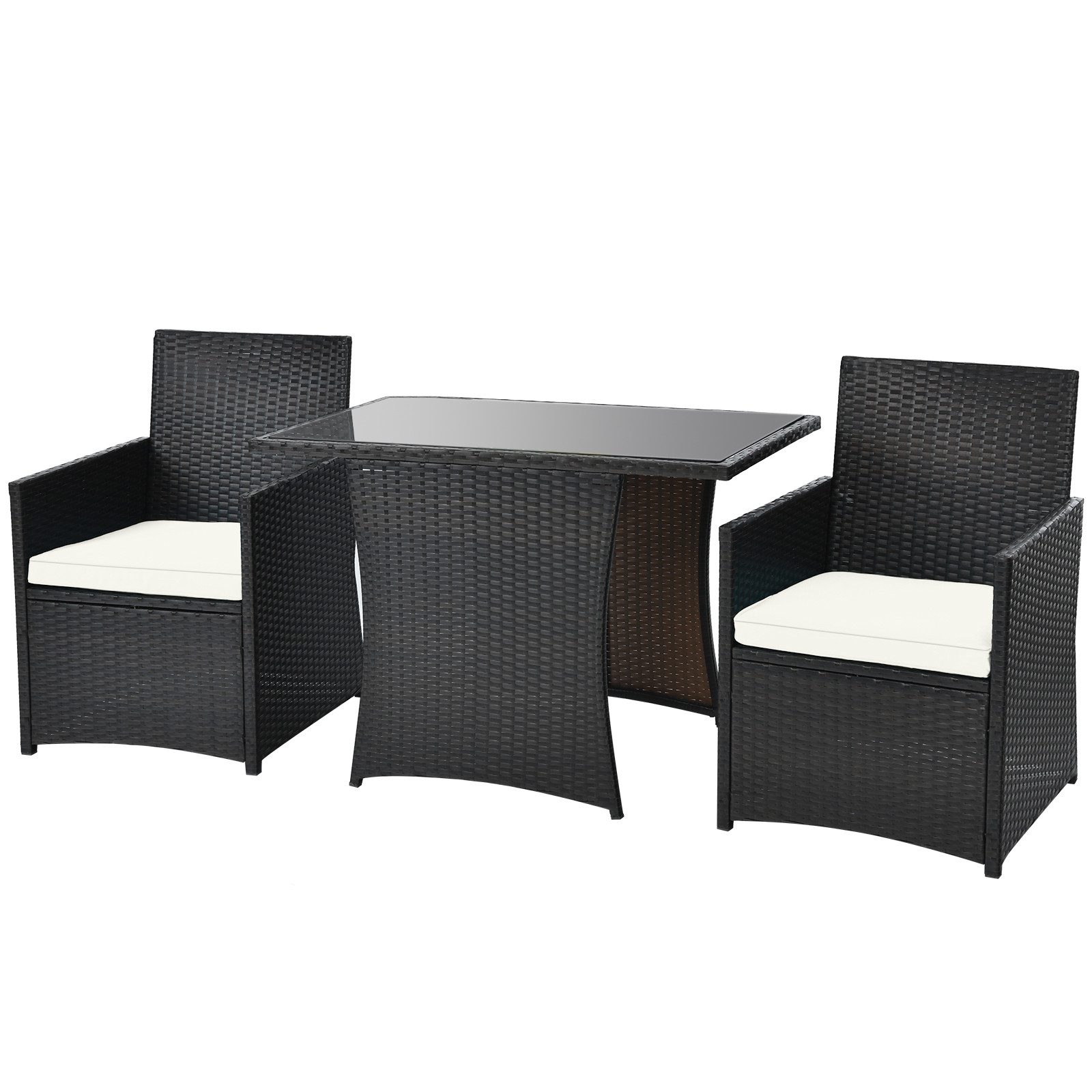COSTWAY Balkonset, 3-tlg, 3 teilig, Rattan, schwarz, max. 160 kg